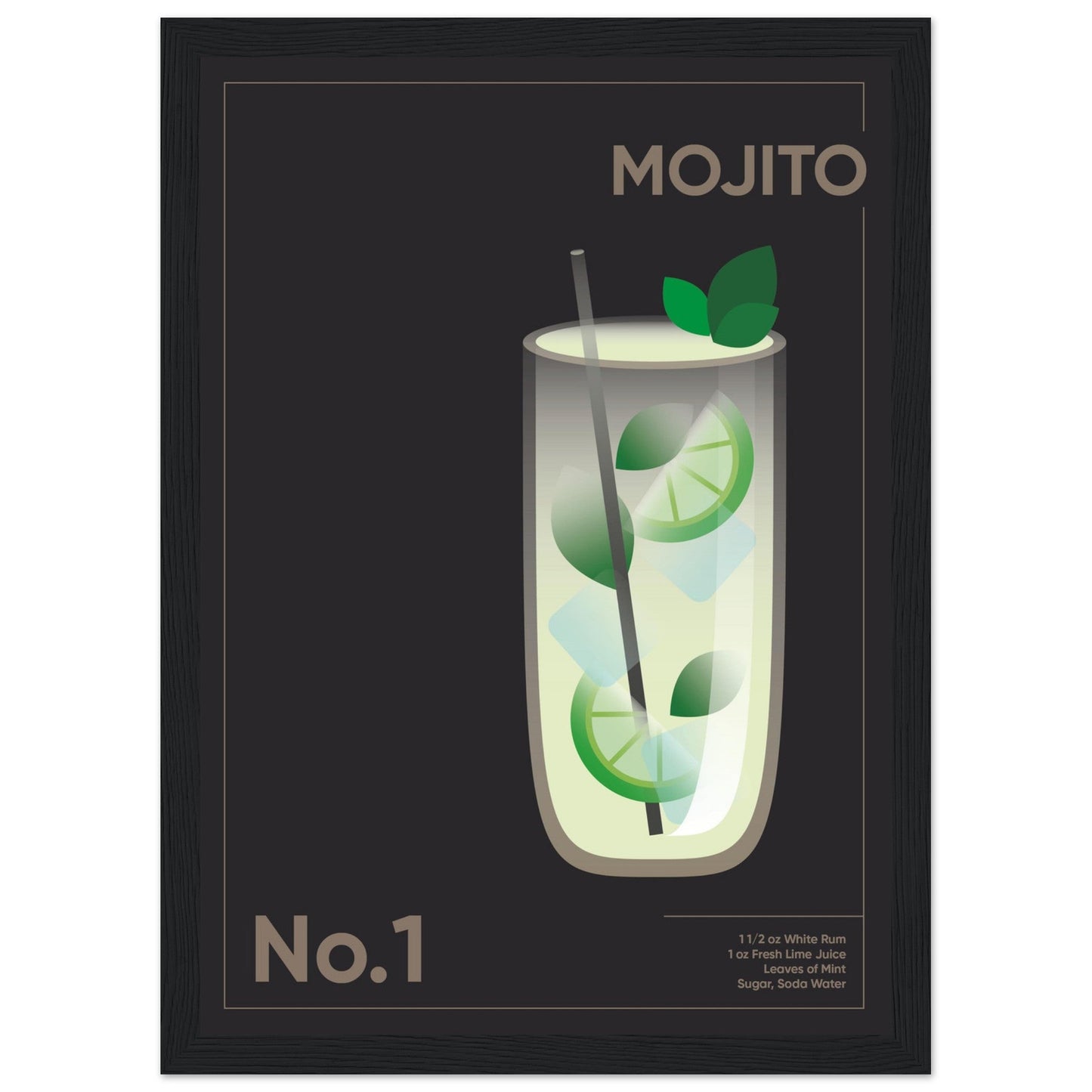 Cocktail 'Mojito' - Premium Matte Paper Wooden Framed Poster