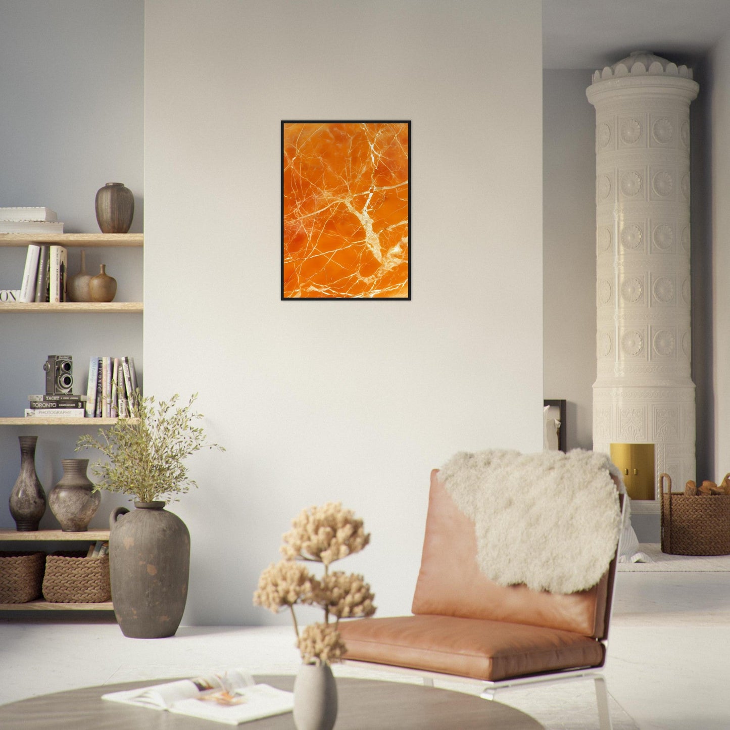 Marble 'Orange' - Premium Matte Paper Wooden Framed Poster