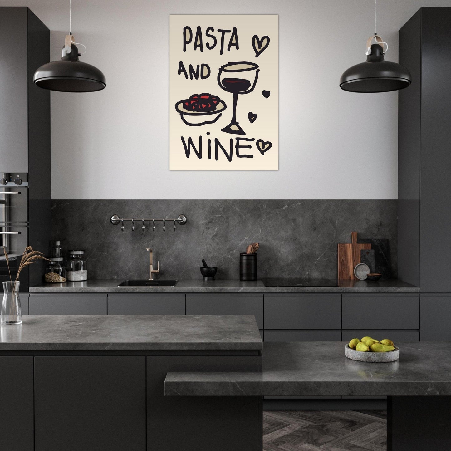 Food 'Pasta & Wine' - Premium Matte Paper Poster