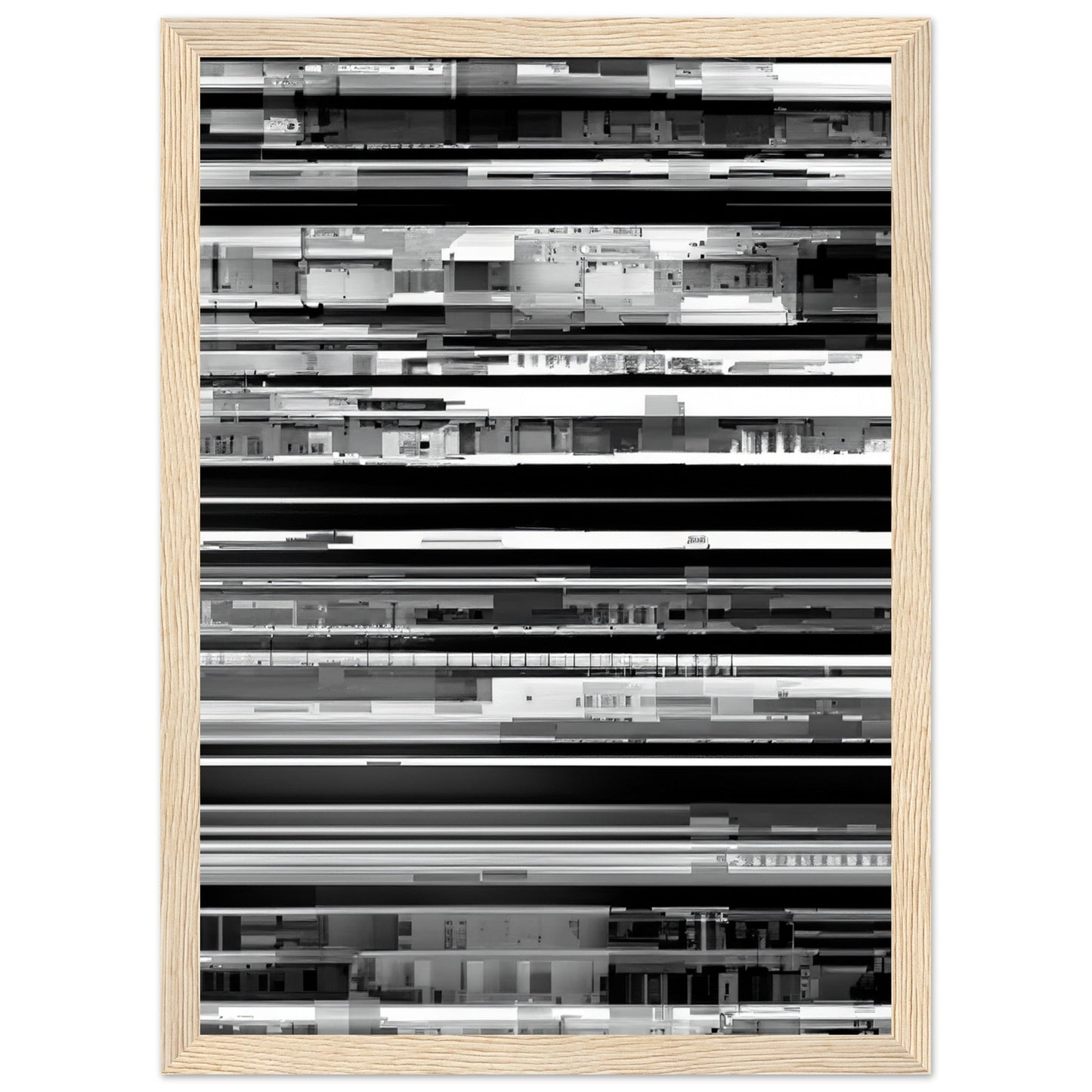 Glitch 'Black & White' - Premium Matte Paper Wooden Framed Poster