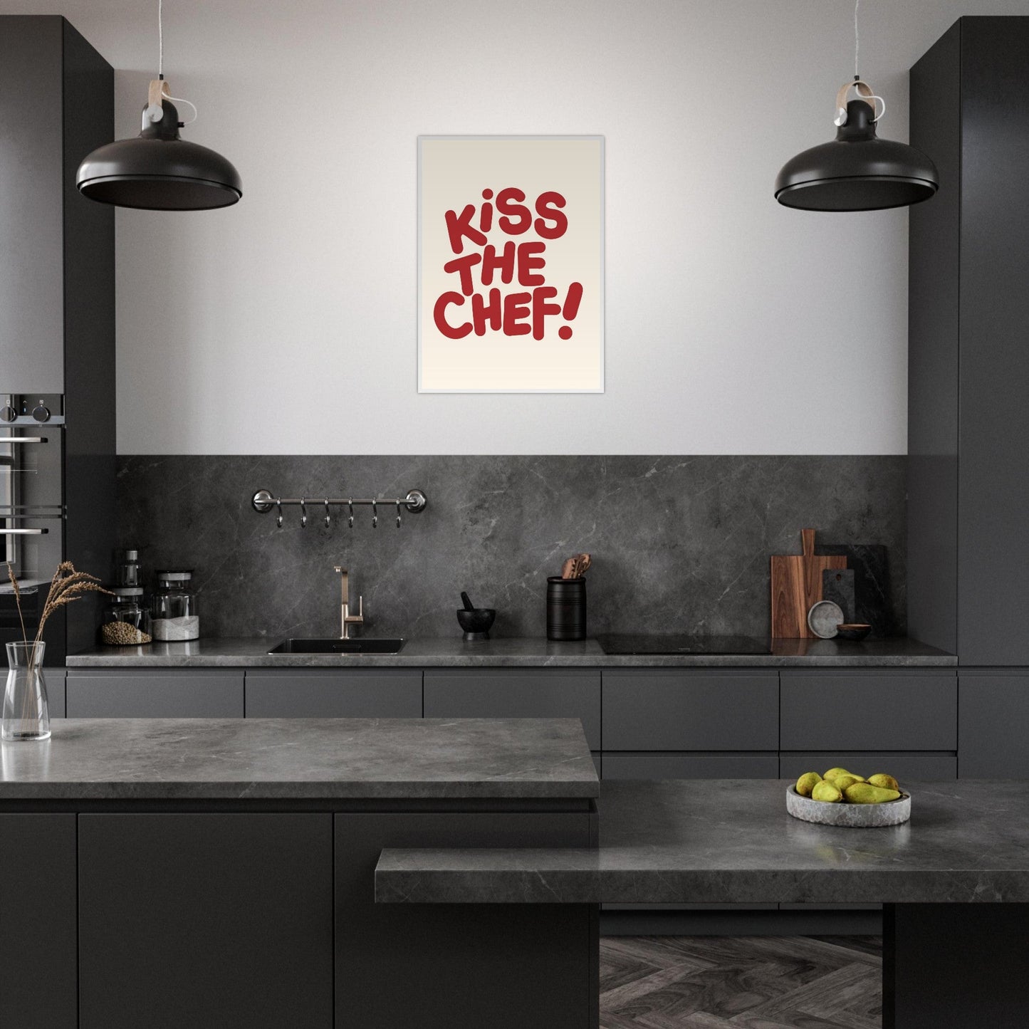 Sign 'Kiss The Chef' - Premium Matte Paper Wooden Framed Poster