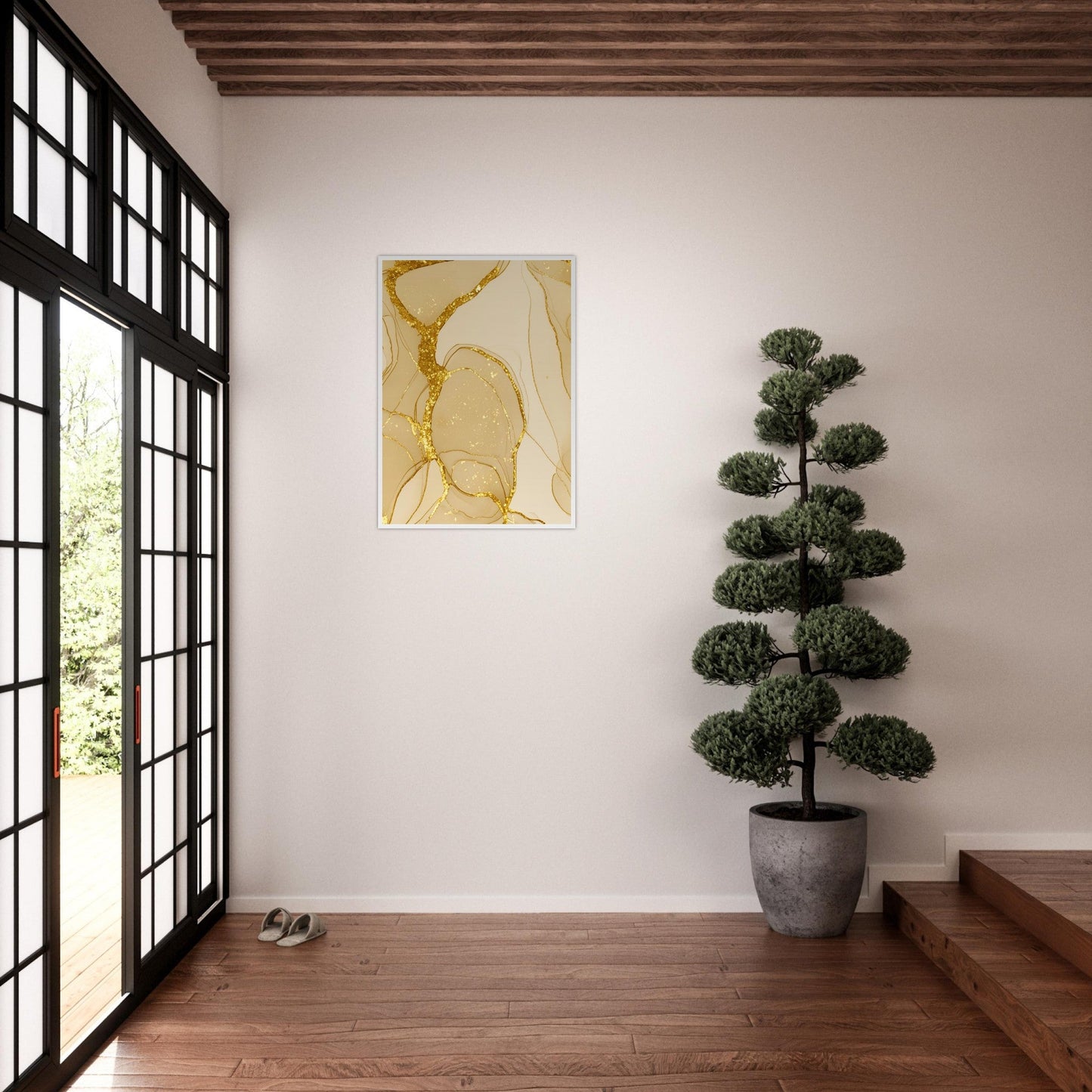 Marble 'Gold' - Premium Matte Paper Wooden Framed Poster