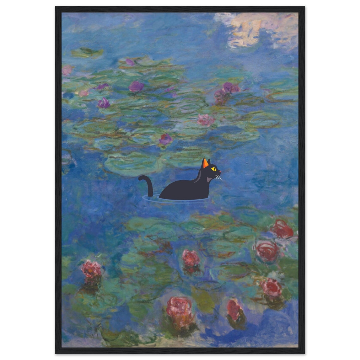 Water lilies (Cat) - Premium Matte Paper Wooden Framed Poster