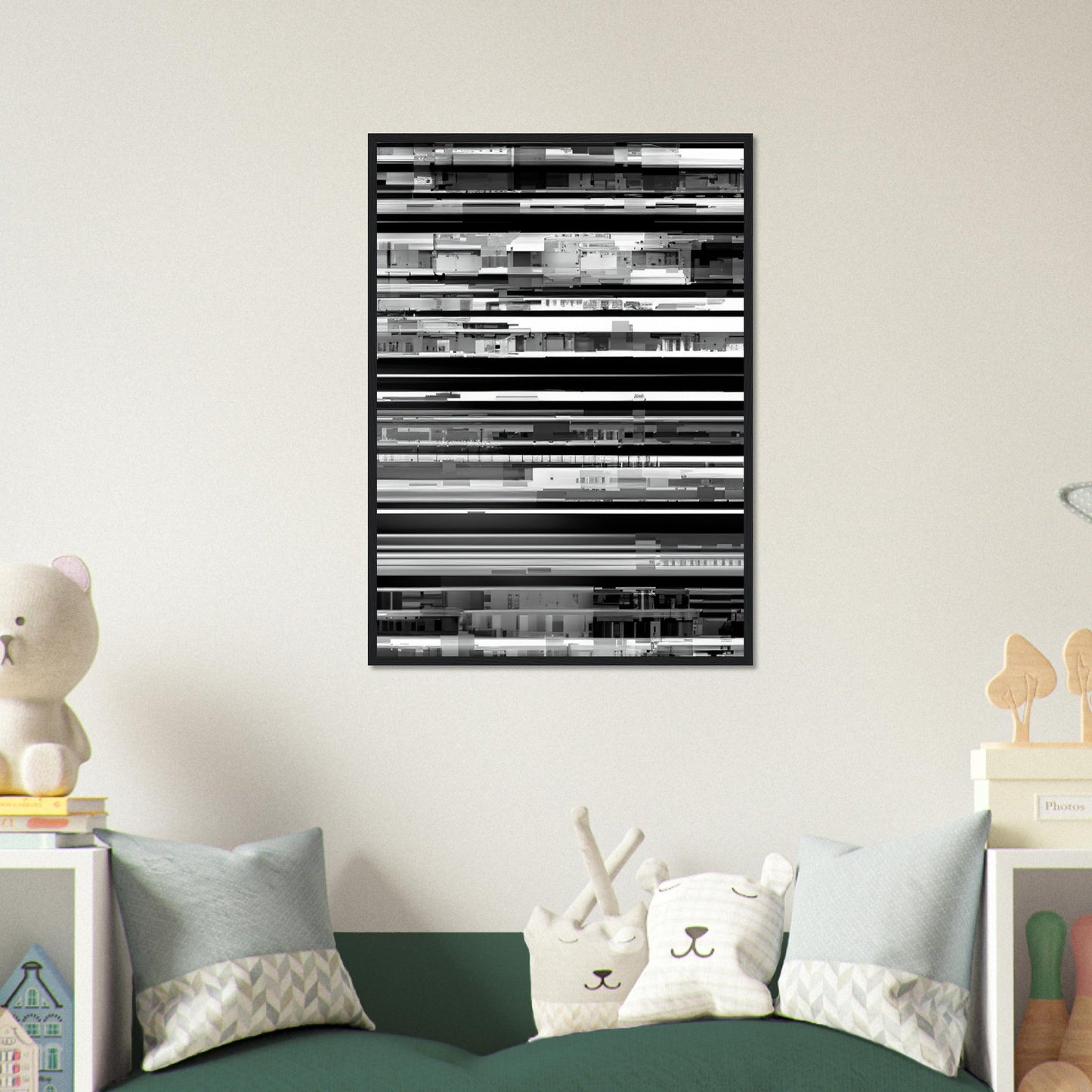 Glitch 'Black & White' - Premium Matte Paper Wooden Framed Poster