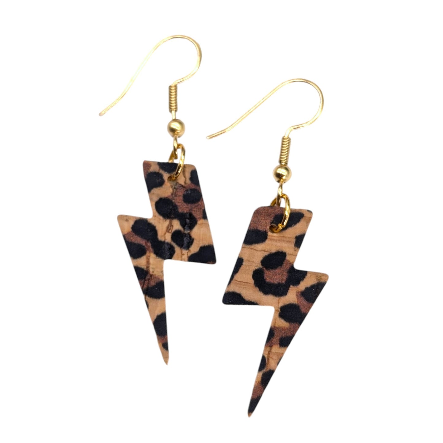 Mini leopard print lightning bolt earrings