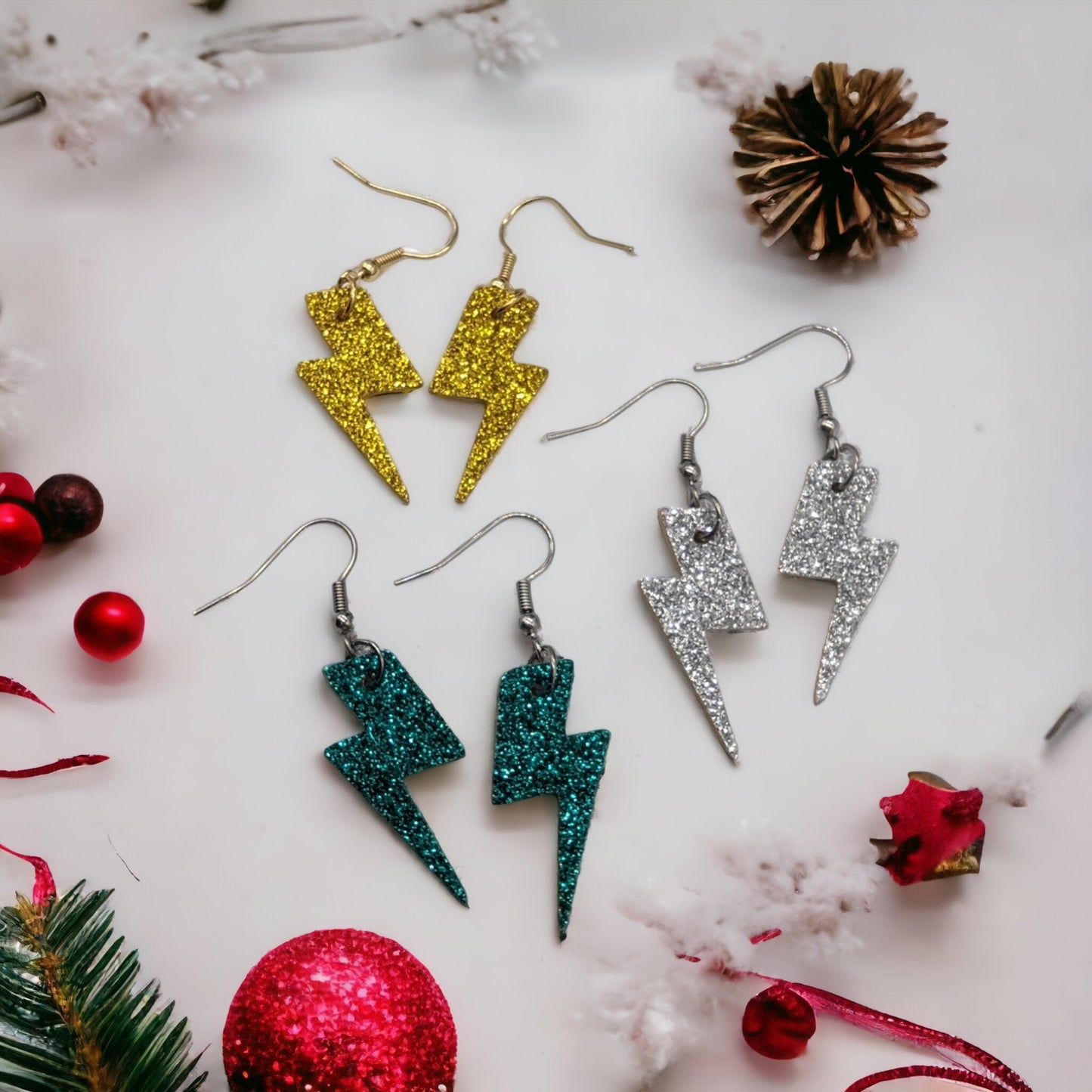 Mini turquoise glitter lightning bolt earrings