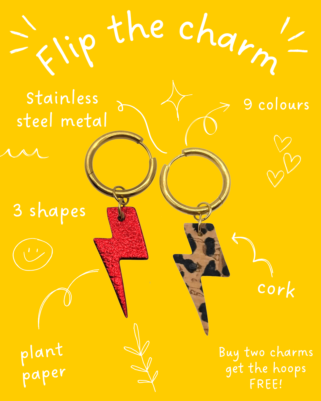 Red and leopard mini lightning bolt cork charms