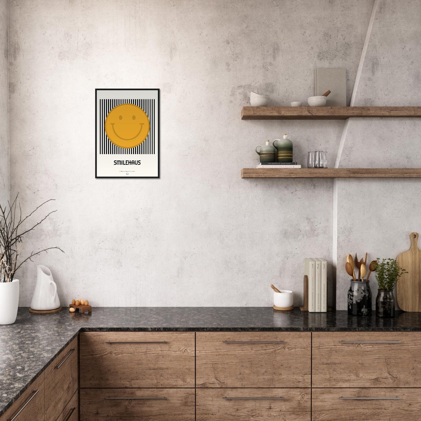 Yellow & Black 'Smilehaus' - Premium Matte Paper Wooden Framed Poster