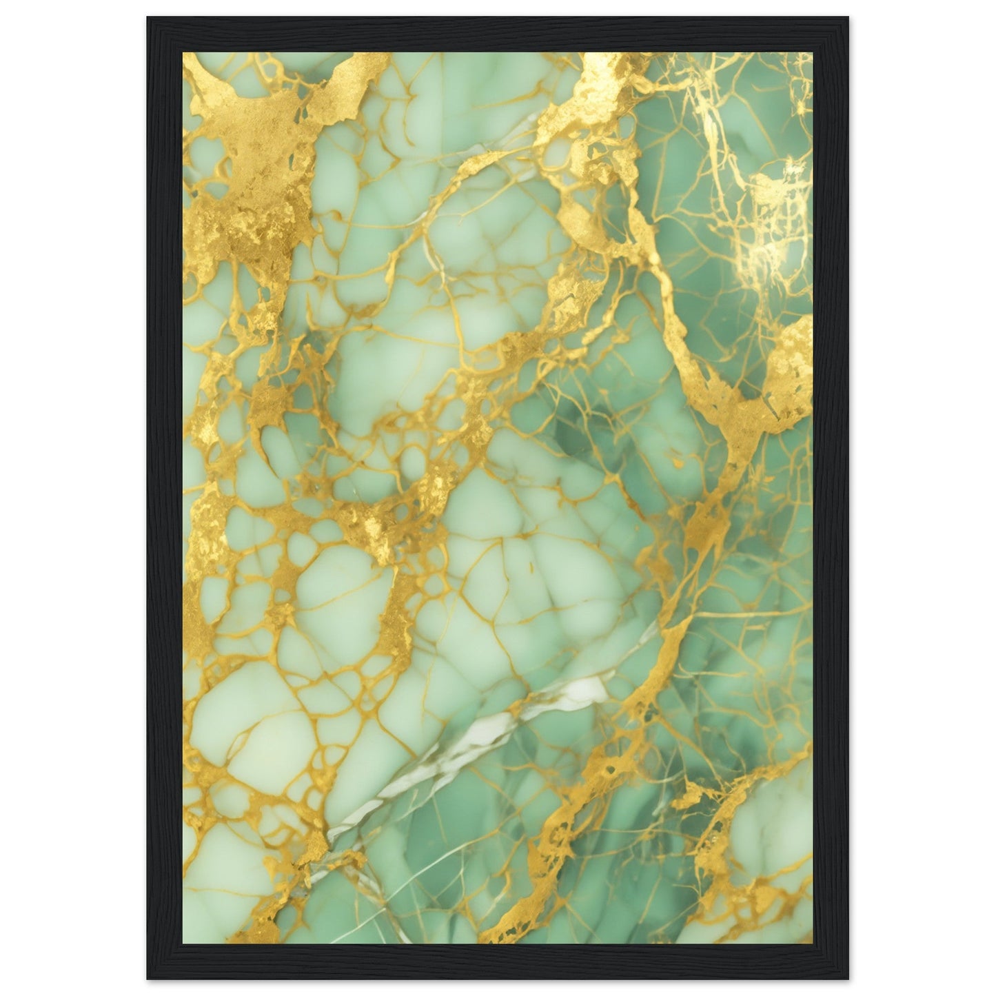 Marble 'Green & Gold' - Premium Matte Paper Wooden Framed Poster