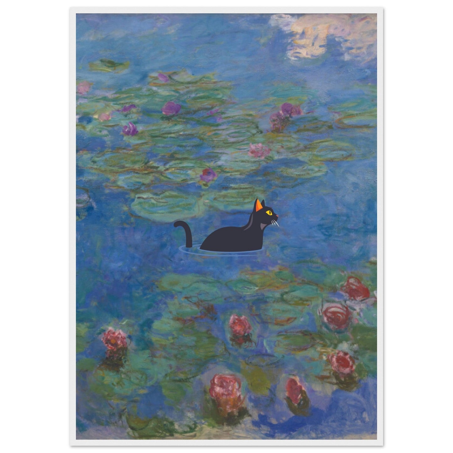 Water lilies (Cat) - Premium Matte Paper Wooden Framed Poster