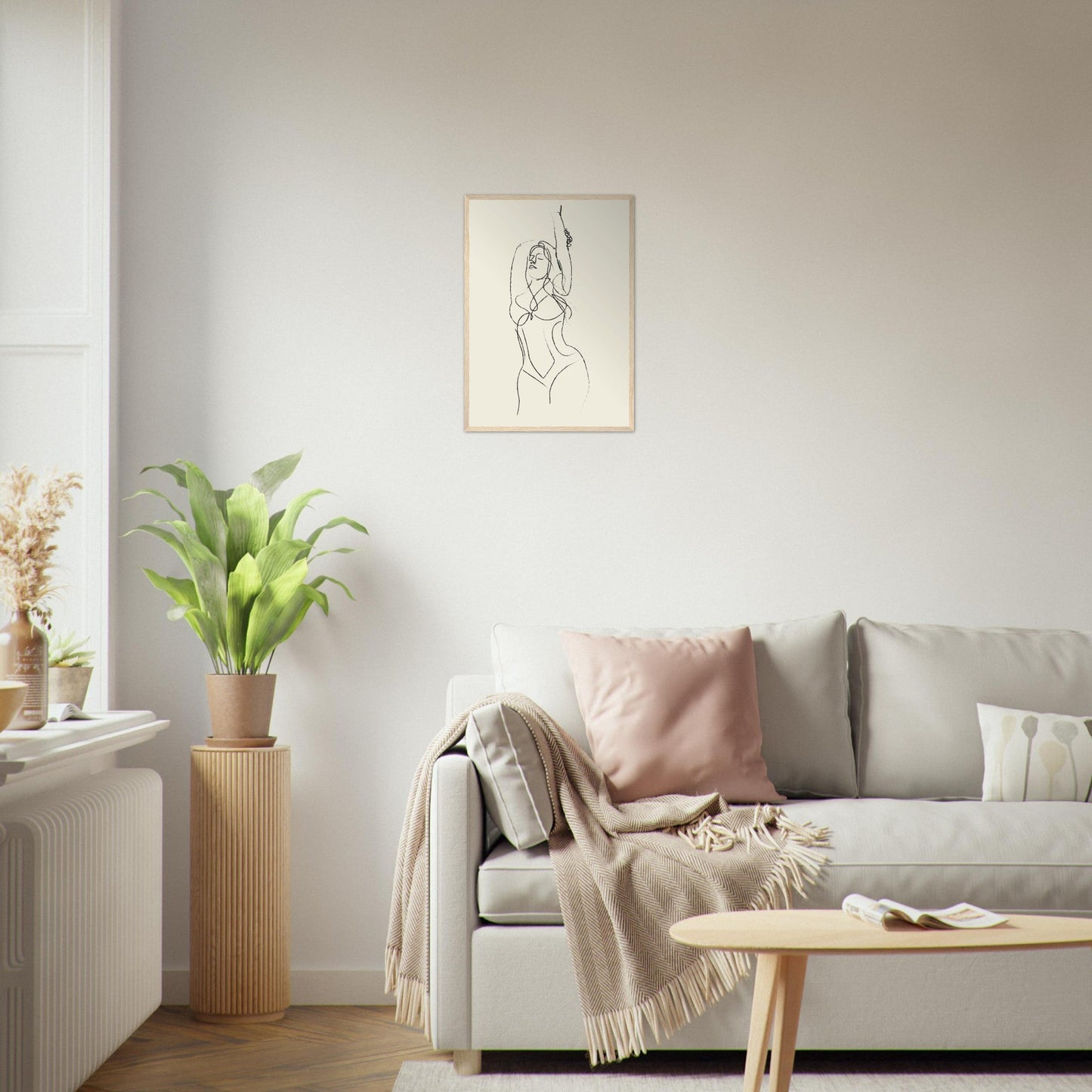 Line Art 'Beach Ready' - Premium Matte Paper Wooden Framed Poster