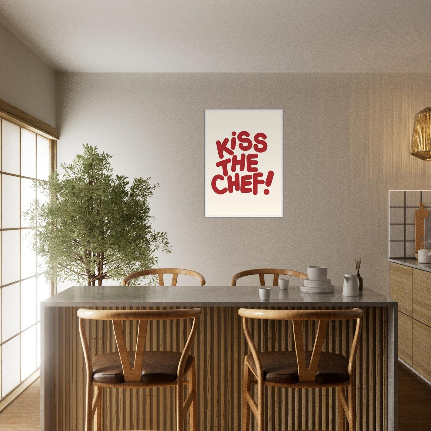 Sign 'Kiss The Chef' - Premium Matte Paper Wooden Framed Poster