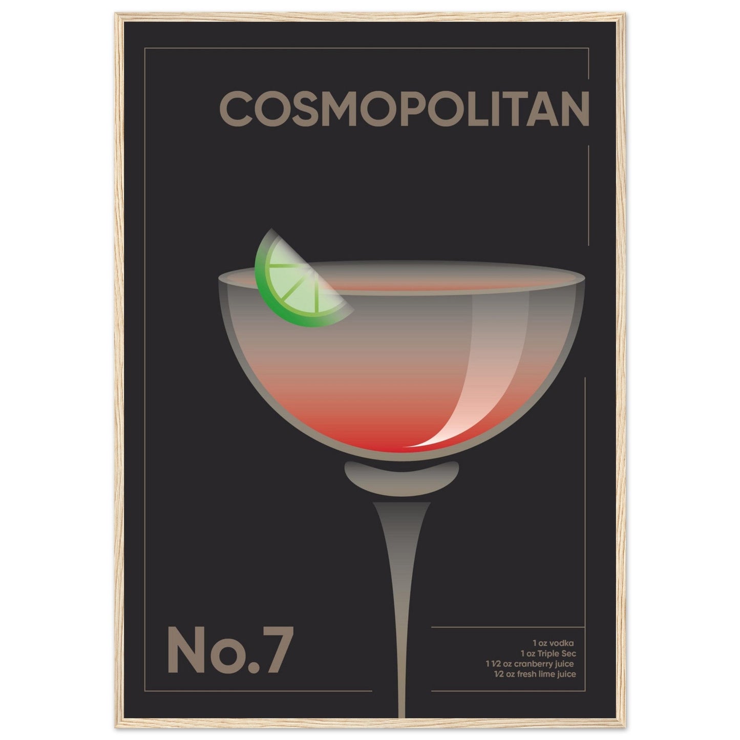 Cocktail 'Cosmopolitan' - Premium Matte Paper Wooden Framed Poster