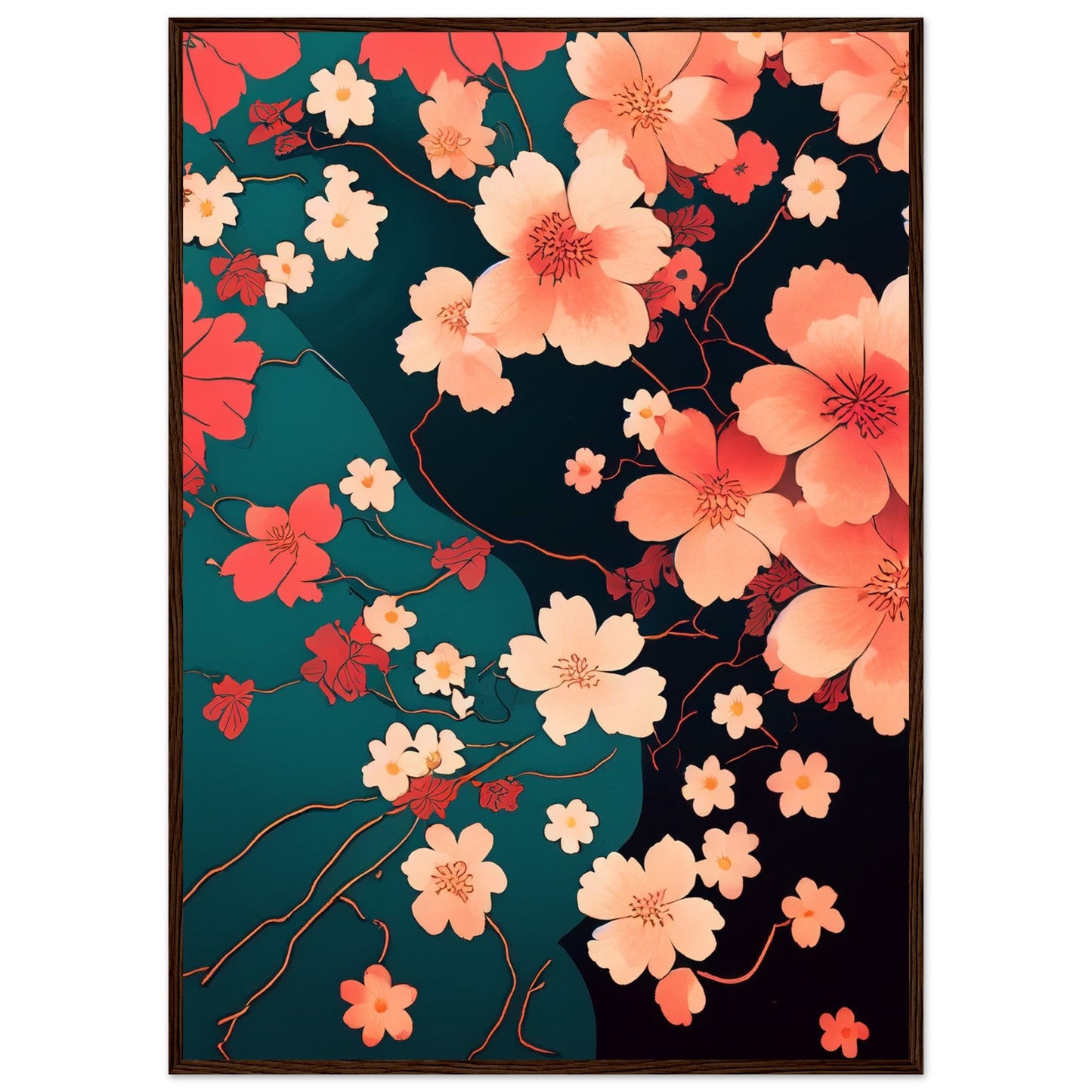 Flowers 'Japanese Garden' - Premium Matte Paper Wooden Framed Poster