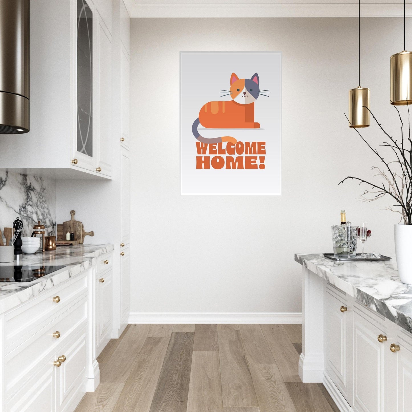 'Welcome Home!' (Cat) - Premium Matte Paper Wooden Framed Poster