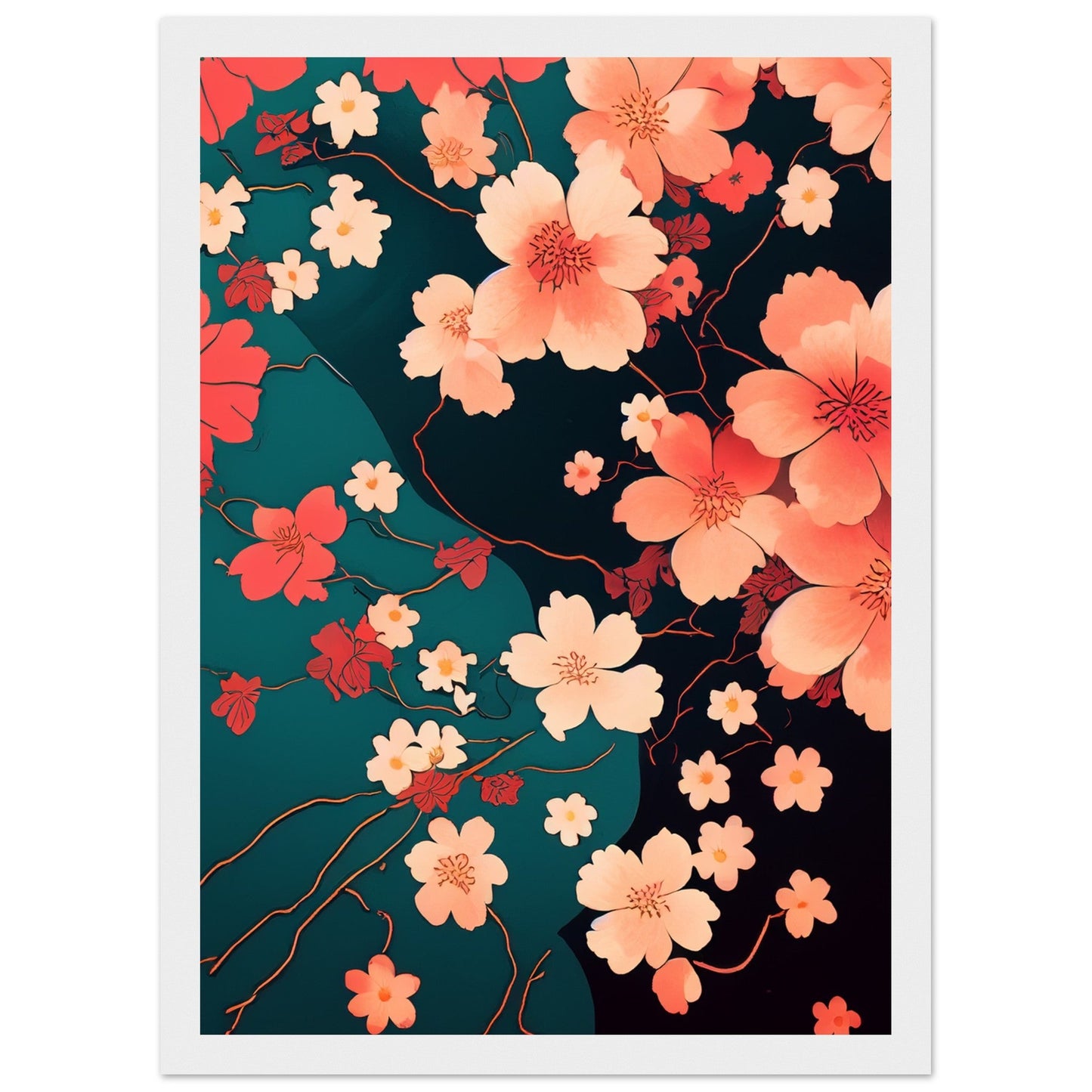 Flowers 'Japanese Garden' - Premium Matte Paper Wooden Framed Poster