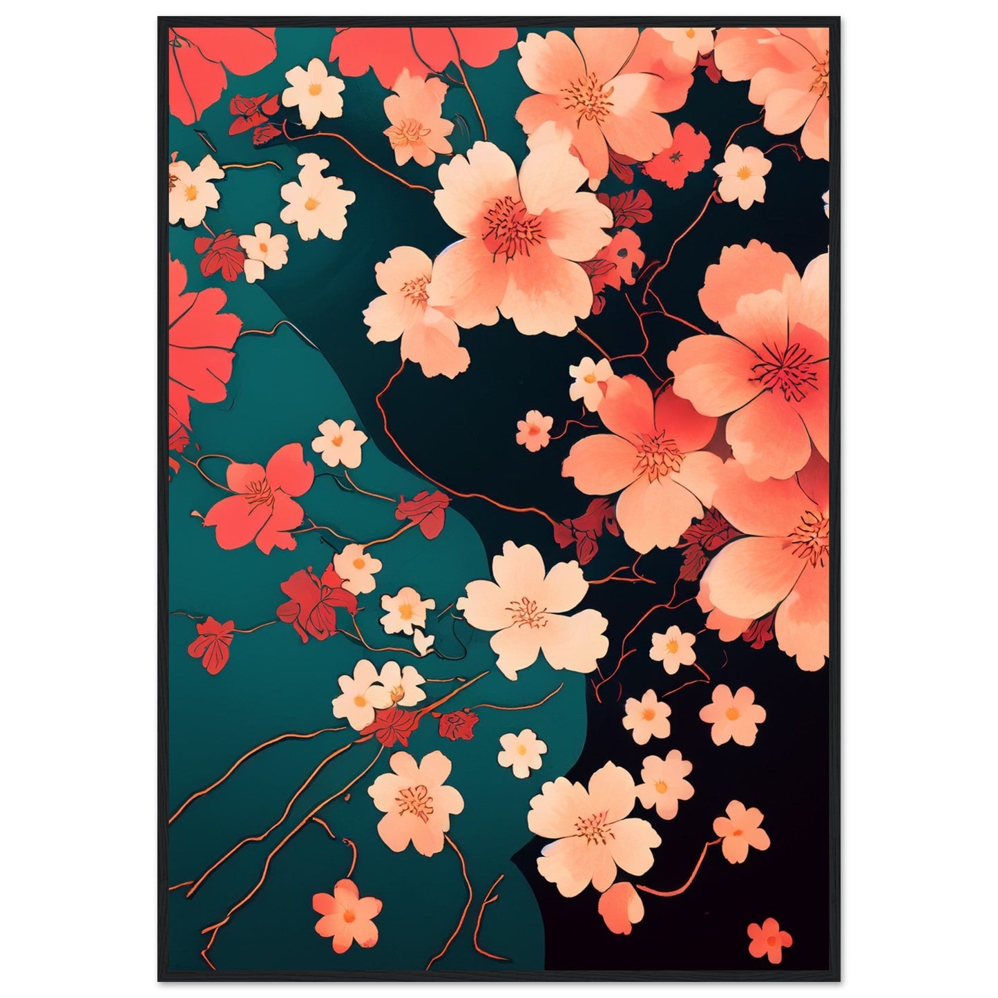 Flowers 'Japanese Garden' - Premium Matte Paper Wooden Framed Poster