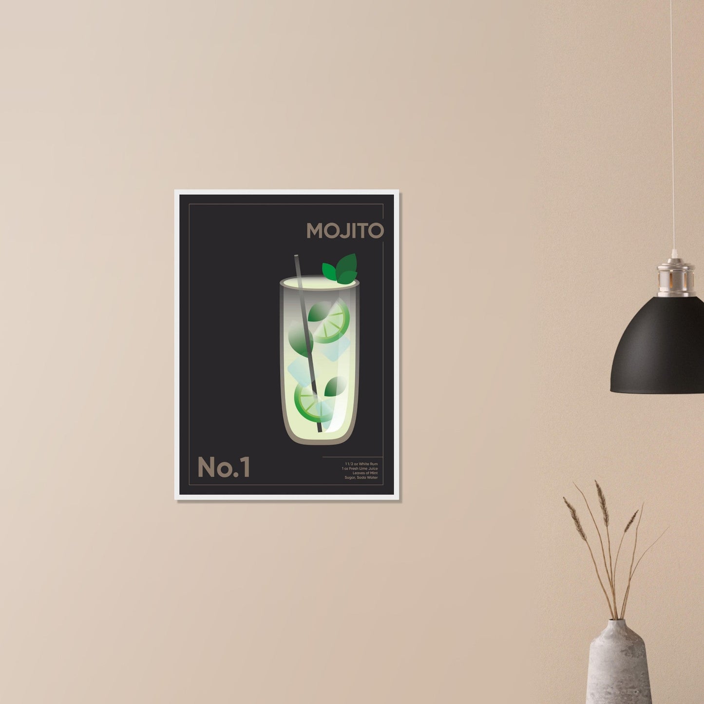 Cocktail 'Mojito' - Premium Matte Paper Wooden Framed Poster