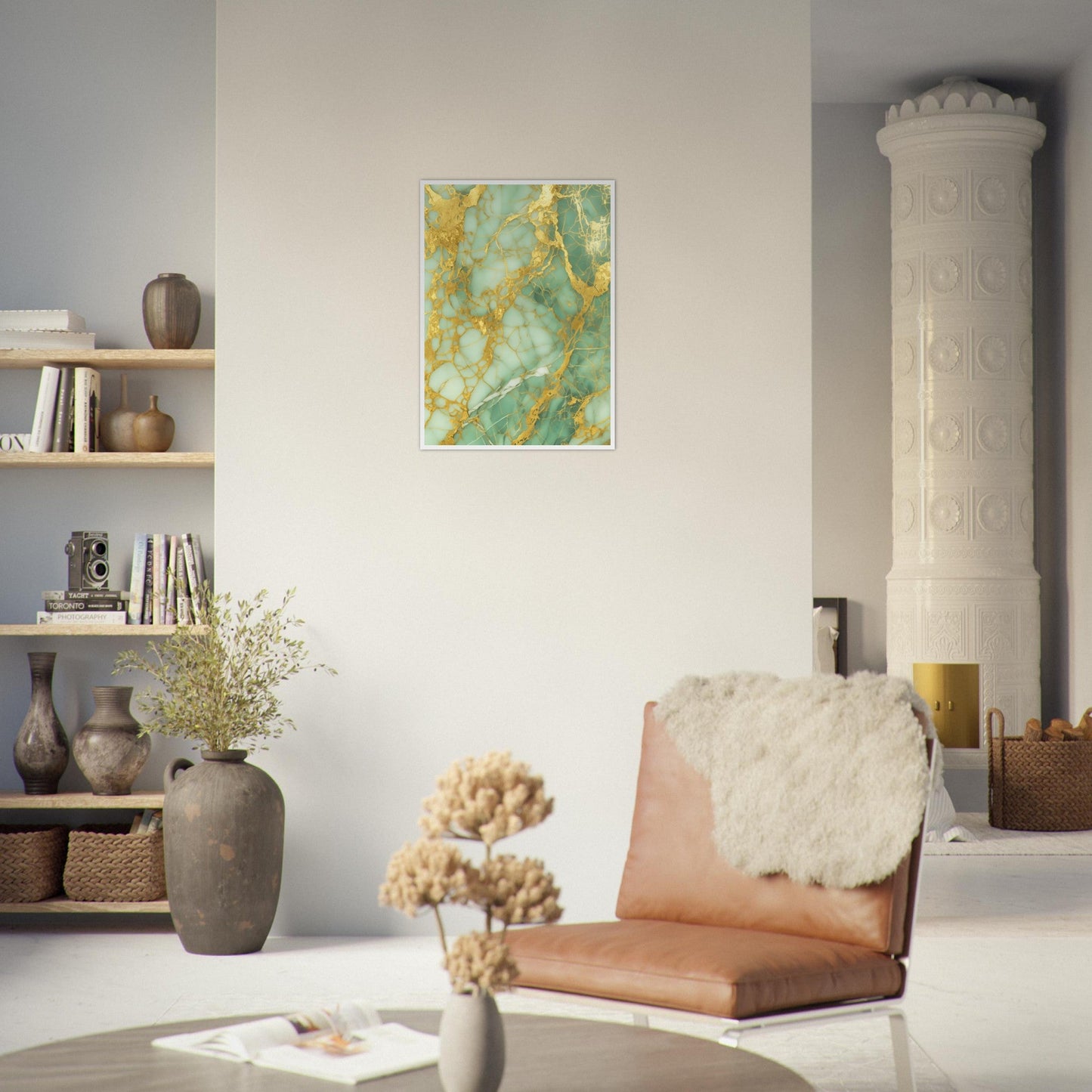 Marble 'Green & Gold' - Premium Matte Paper Wooden Framed Poster