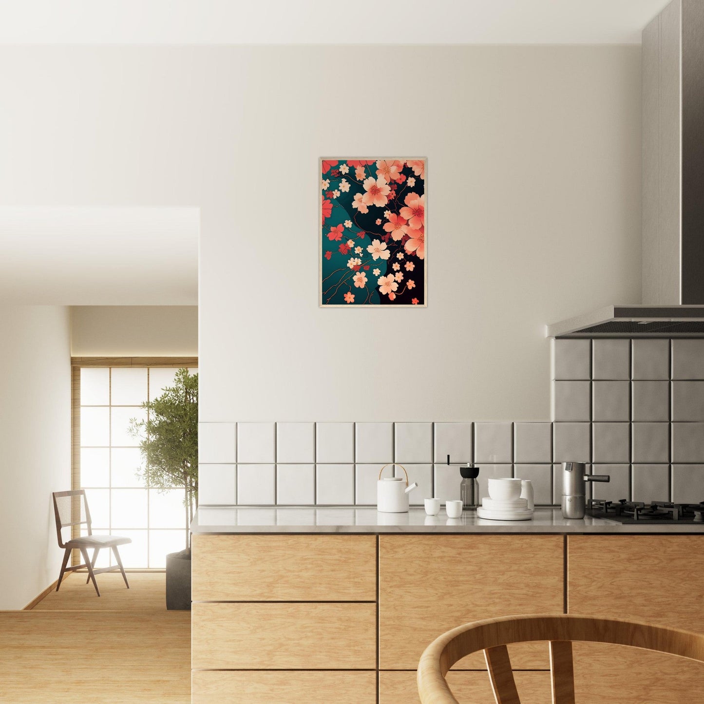 Flowers 'Japanese Garden' - Premium Matte Paper Wooden Framed Poster
