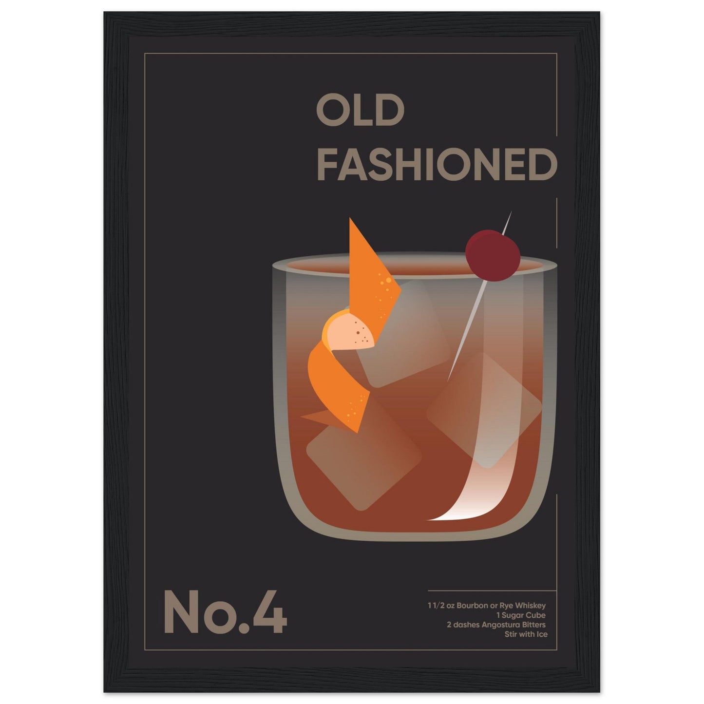 Cocktail 'Old Fashioned' - Premium Matte Paper Wooden Framed Poster