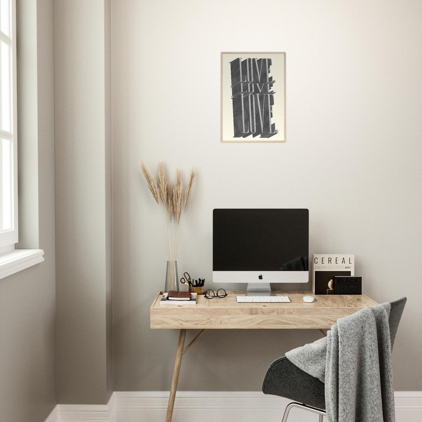 Sign 'Love, Love, Love' - Premium Matte Paper Wooden Framed Poster
