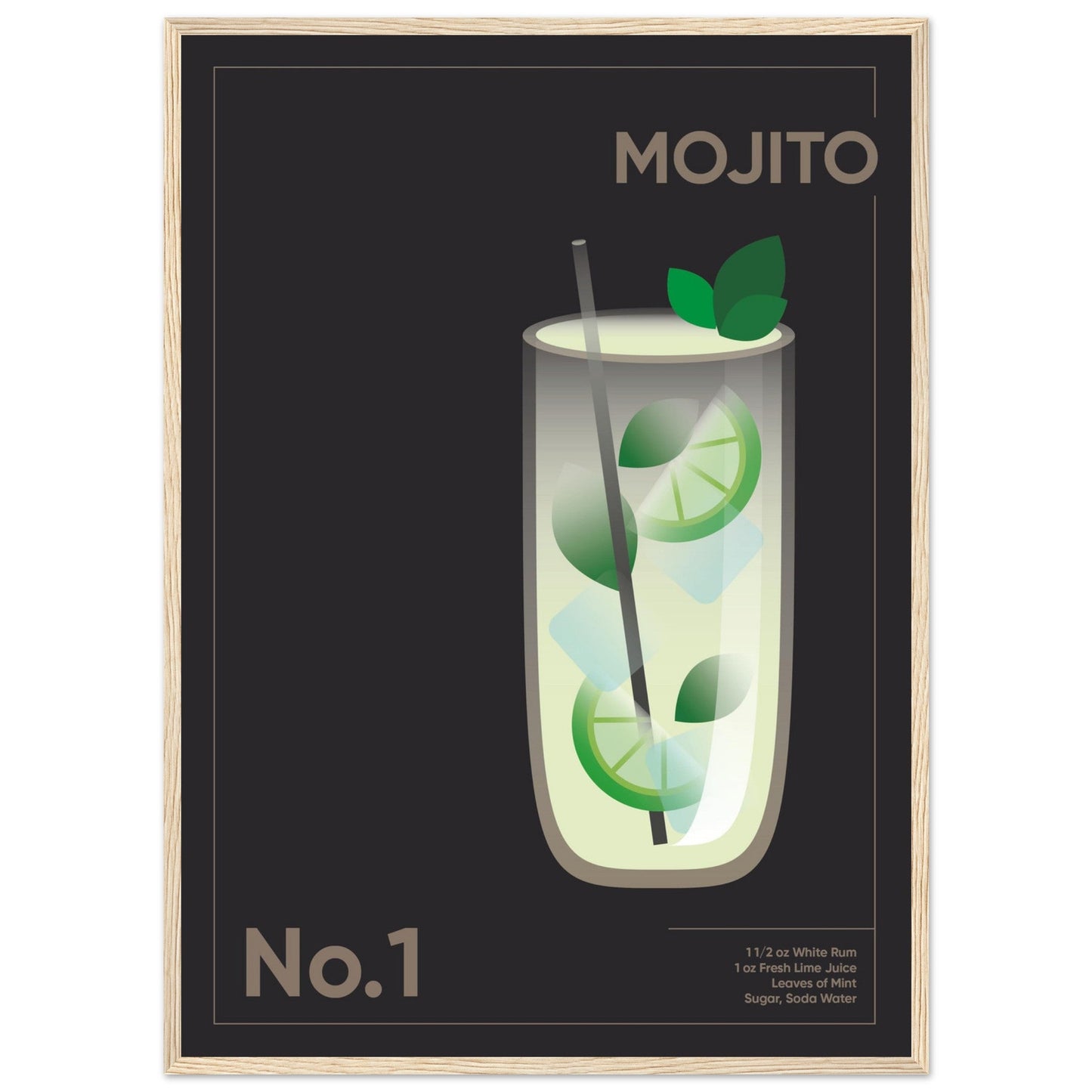 Cocktail 'Mojito' - Premium Matte Paper Wooden Framed Poster