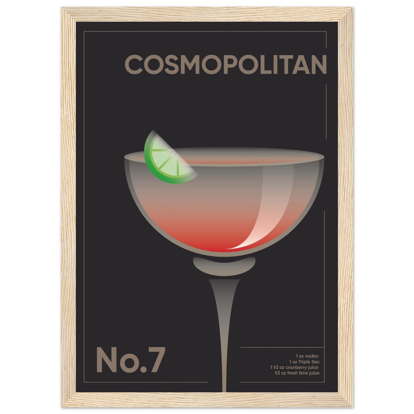 Cocktail 'Cosmopolitan' - Premium Matte Paper Wooden Framed Poster