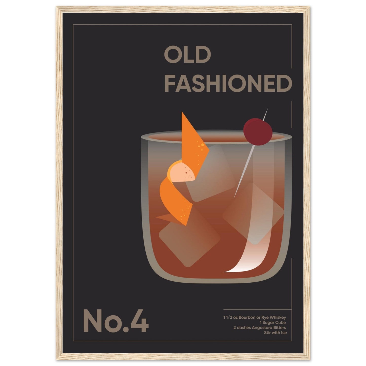 Cocktail 'Old Fashioned' - Premium Matte Paper Wooden Framed Poster