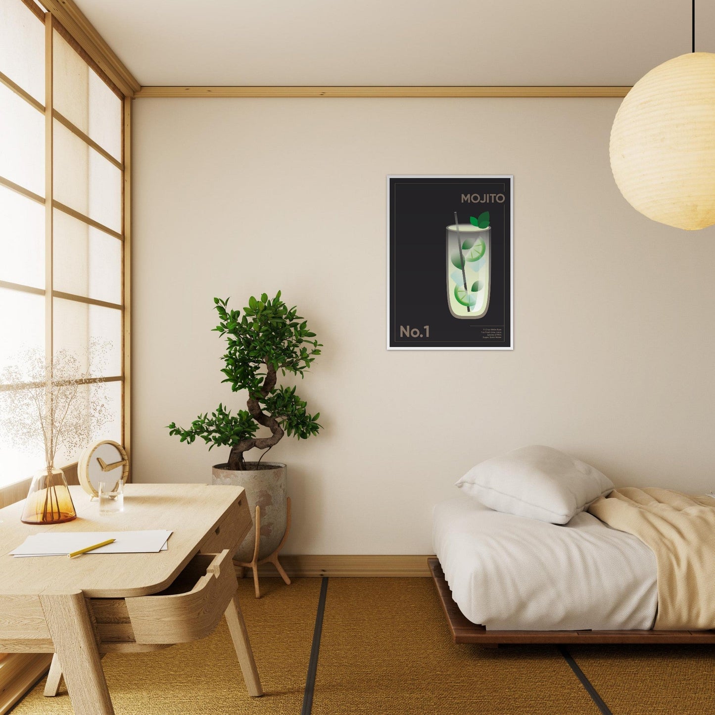 Cocktail 'Mojito' - Premium Matte Paper Wooden Framed Poster