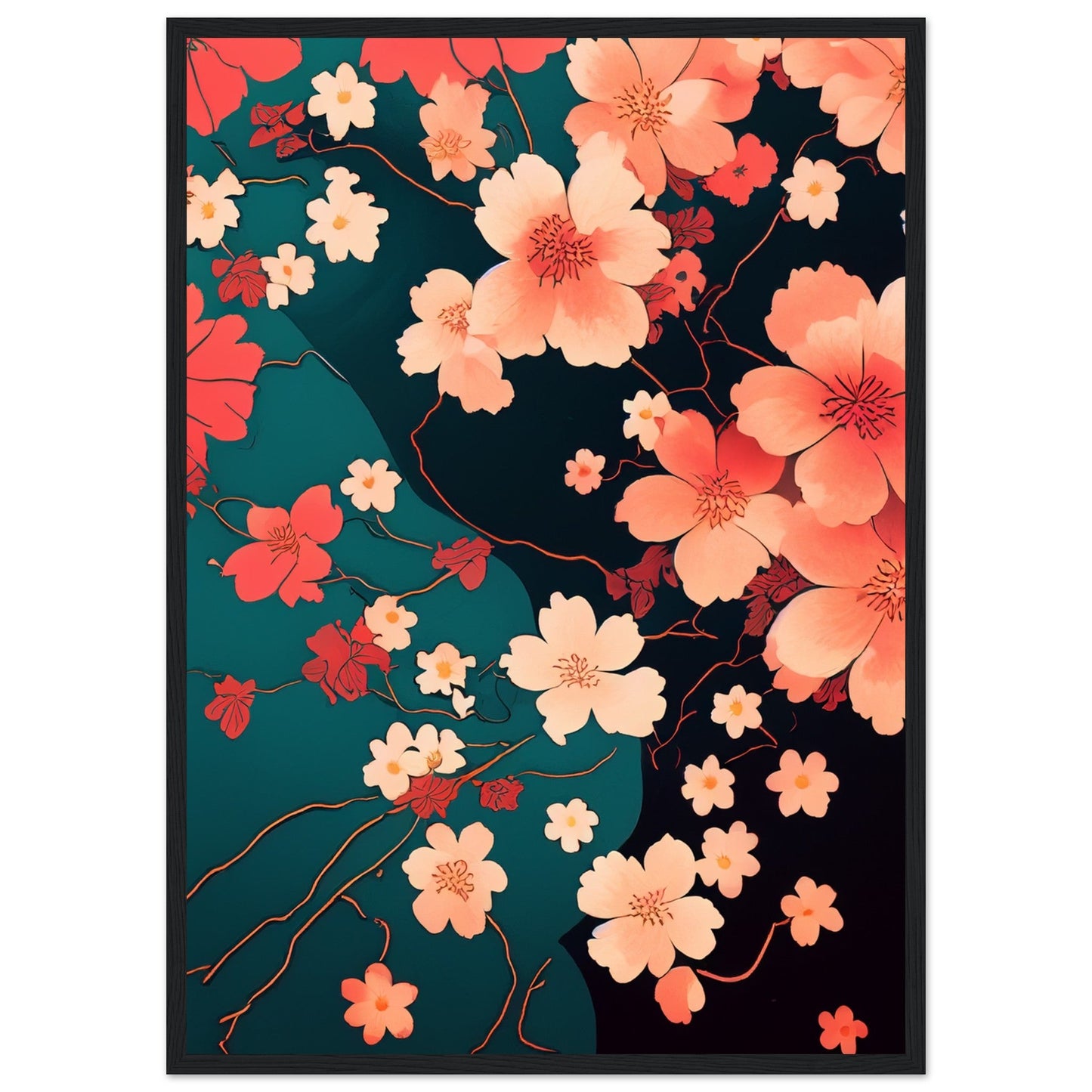 Flowers 'Japanese Garden' - Premium Matte Paper Wooden Framed Poster