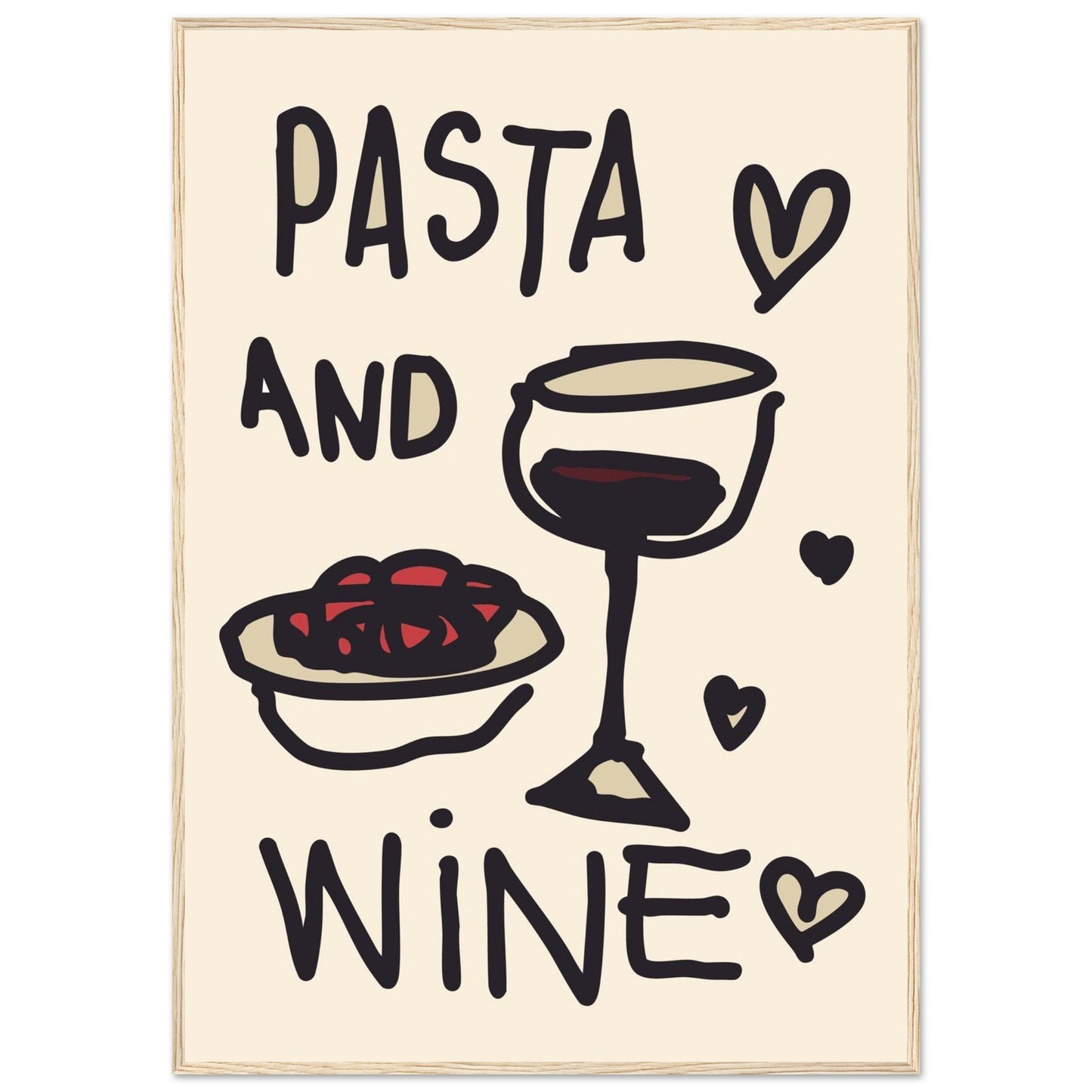 Food 'Pasta & Wine' - Premium Matte Paper Wooden Framed Poster