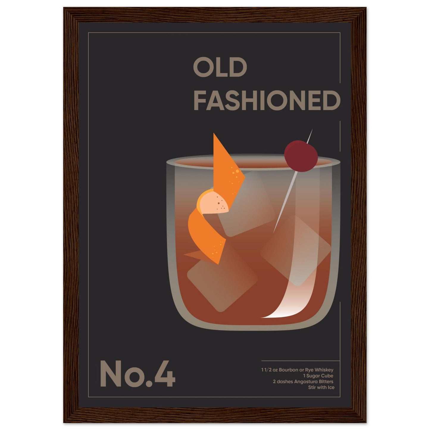 Cocktail 'Old Fashioned' - Premium Matte Paper Wooden Framed Poster