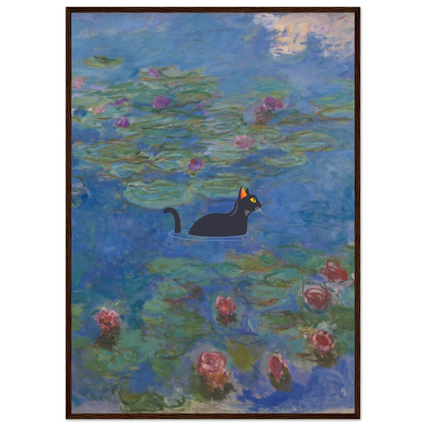 Water lilies (Cat) - Premium Matte Paper Wooden Framed Poster