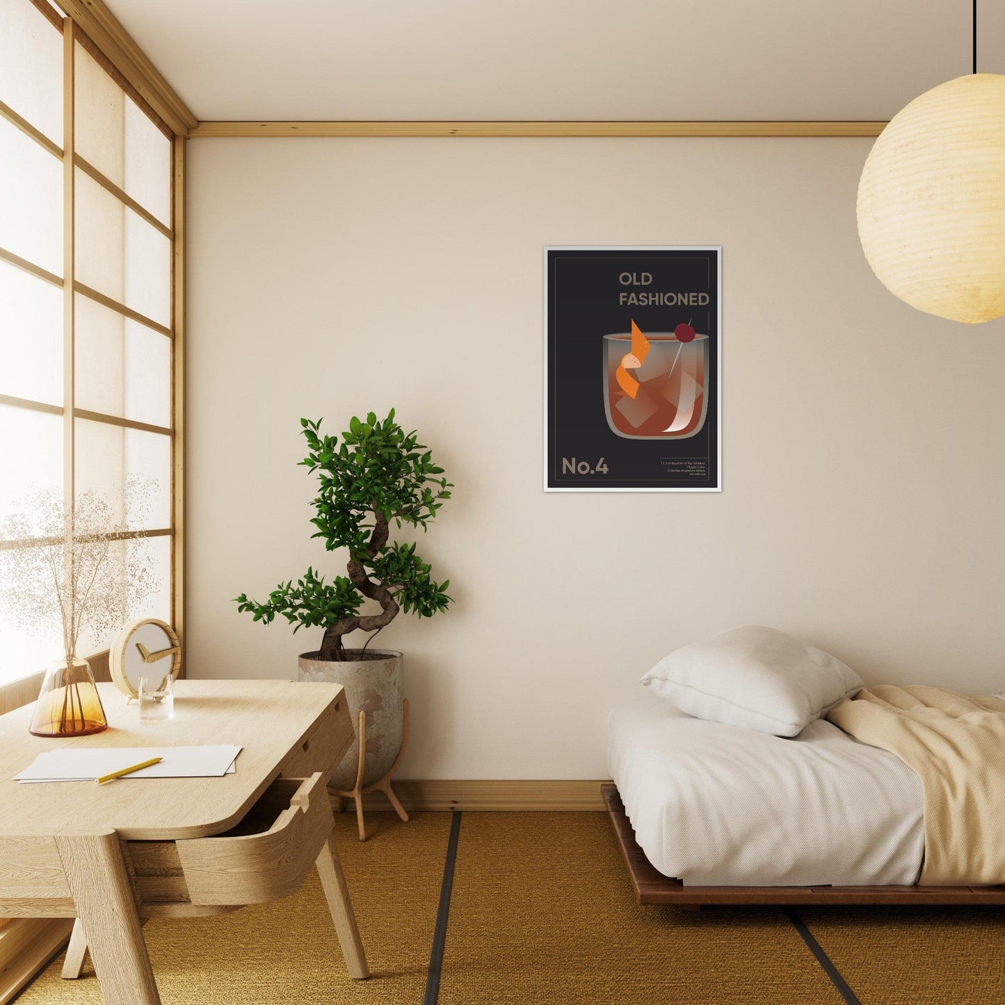 Cocktail 'Old Fashioned' - Premium Matte Paper Wooden Framed Poster