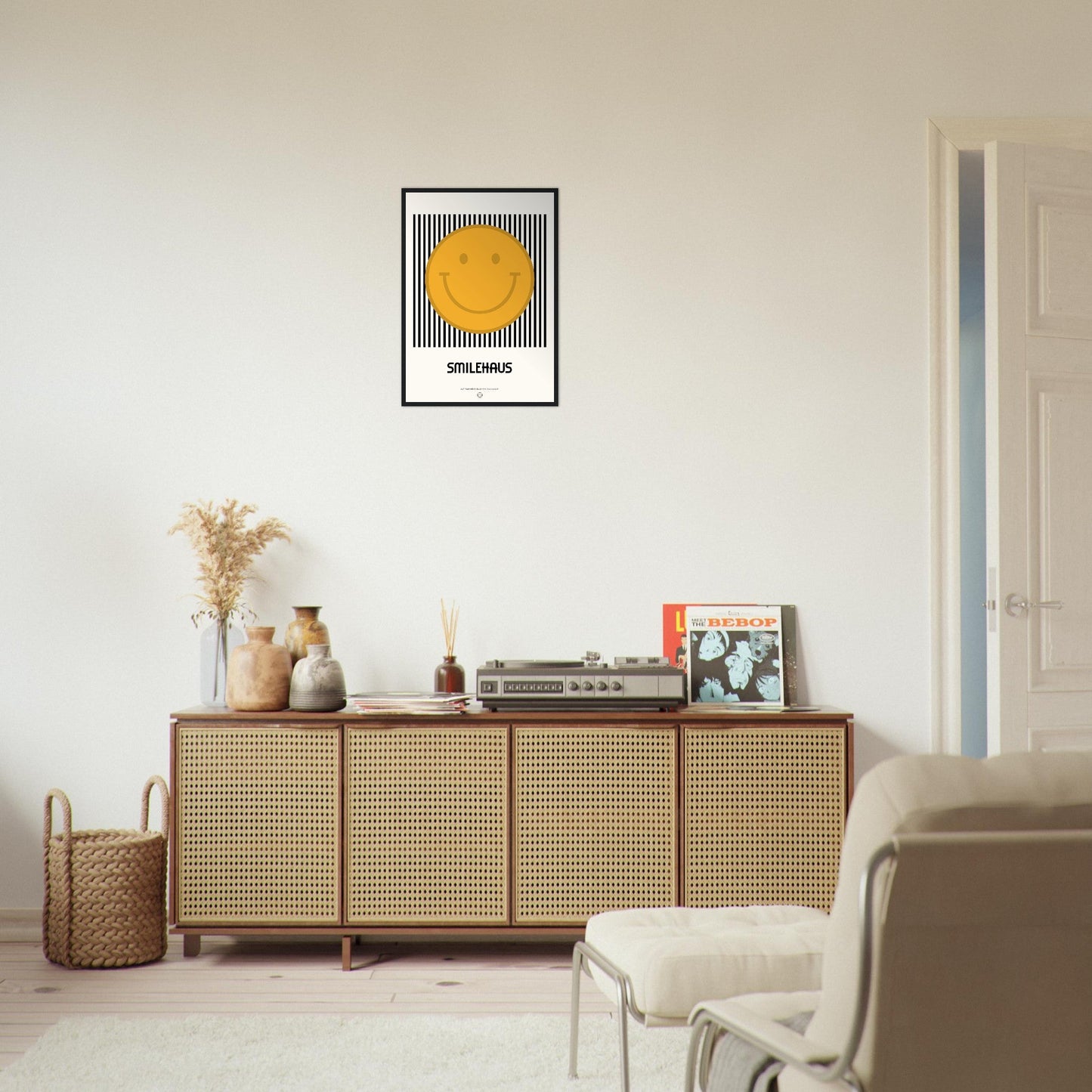 Yellow & Black 'Smilehaus' - Premium Matte Paper Wooden Framed Poster