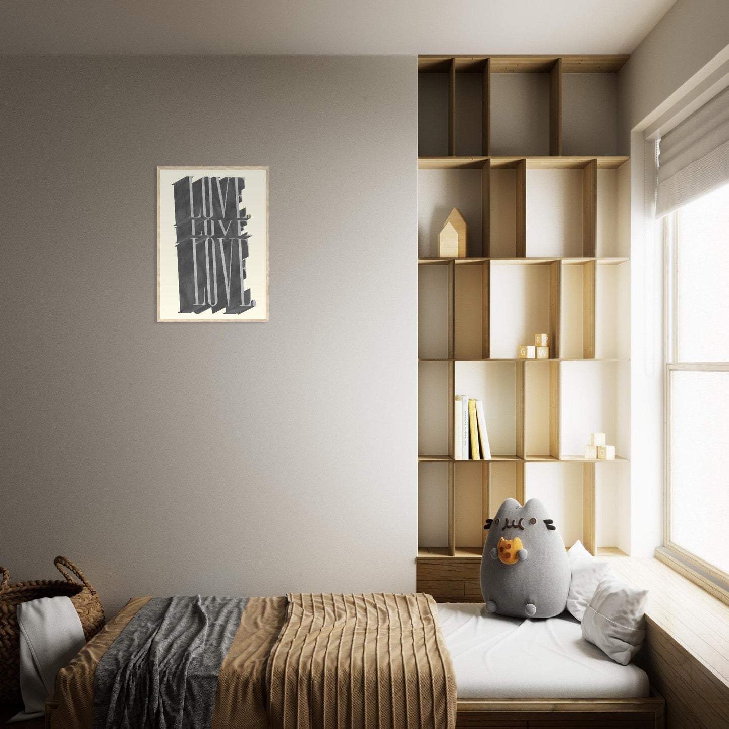 Sign 'Love, Love, Love' - Premium Matte Paper Wooden Framed Poster