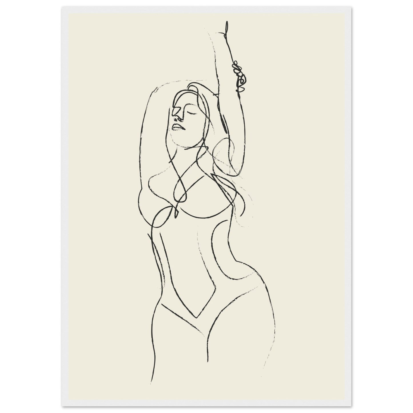 Line Art 'Beach Ready' - Premium Matte Paper Wooden Framed Poster