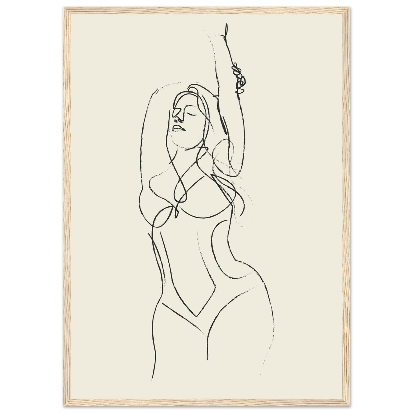 Line Art 'Beach Ready' - Premium Matte Paper Wooden Framed Poster