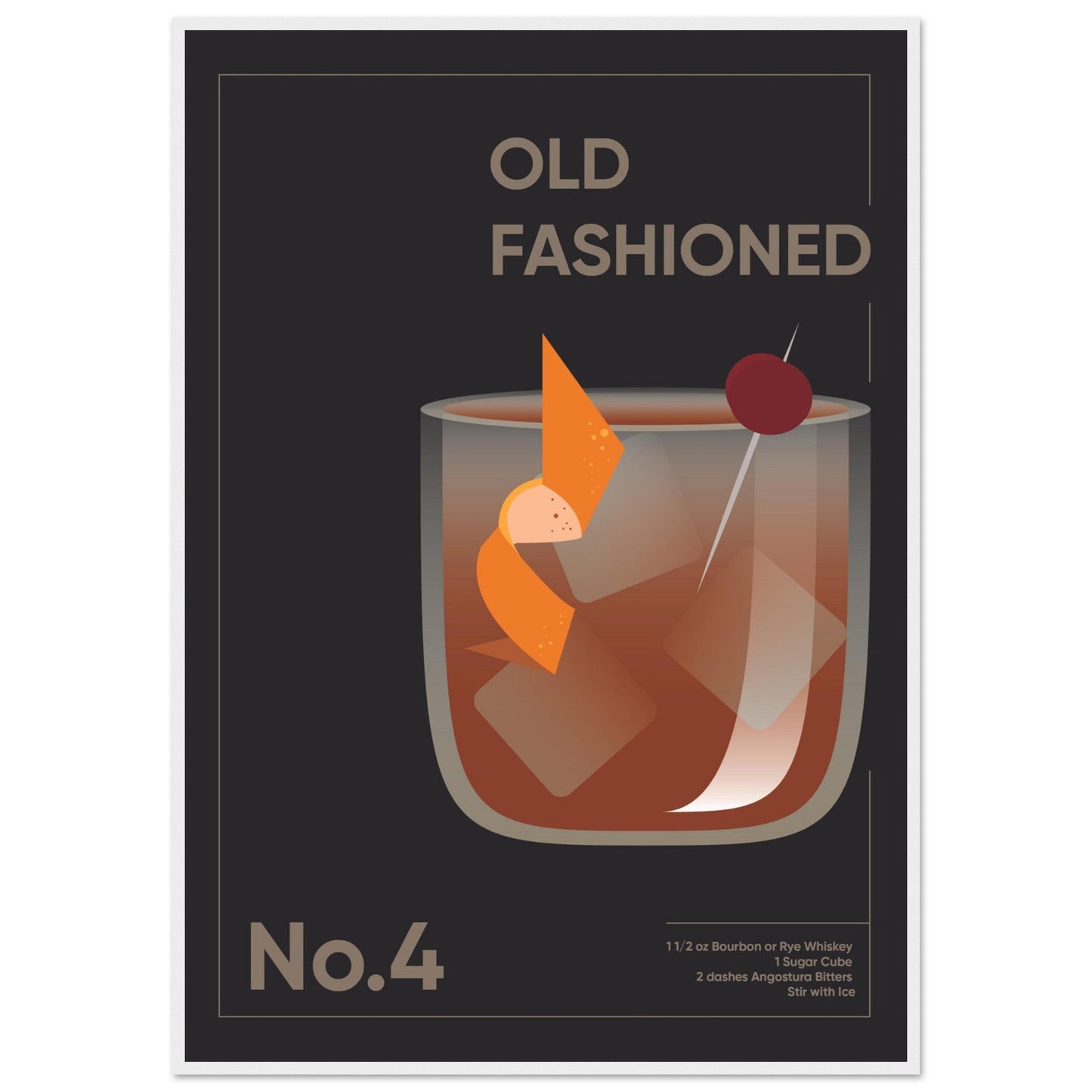 Cocktail 'Old Fashioned' - Premium Matte Paper Wooden Framed Poster