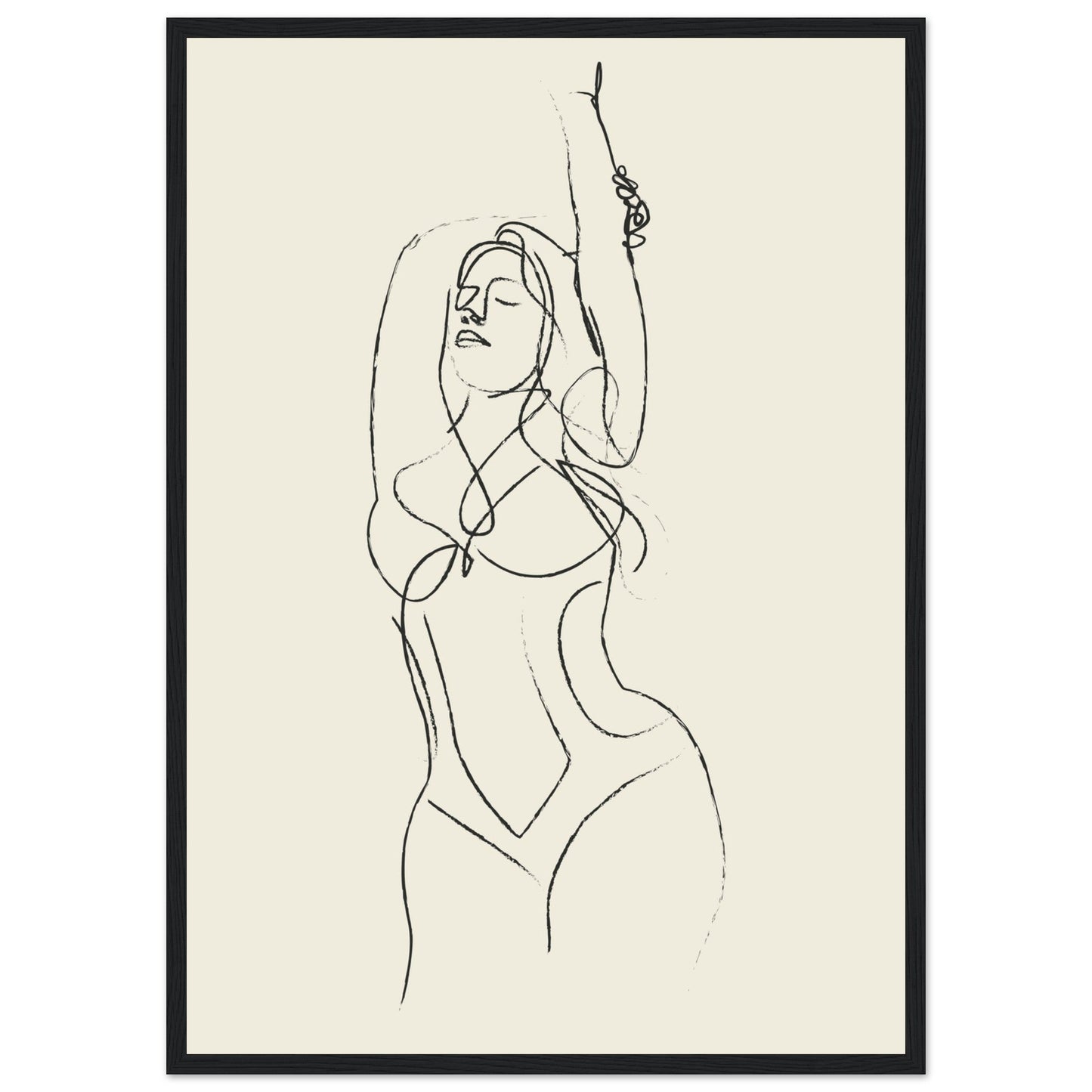 Line Art 'Beach Ready' - Premium Matte Paper Wooden Framed Poster