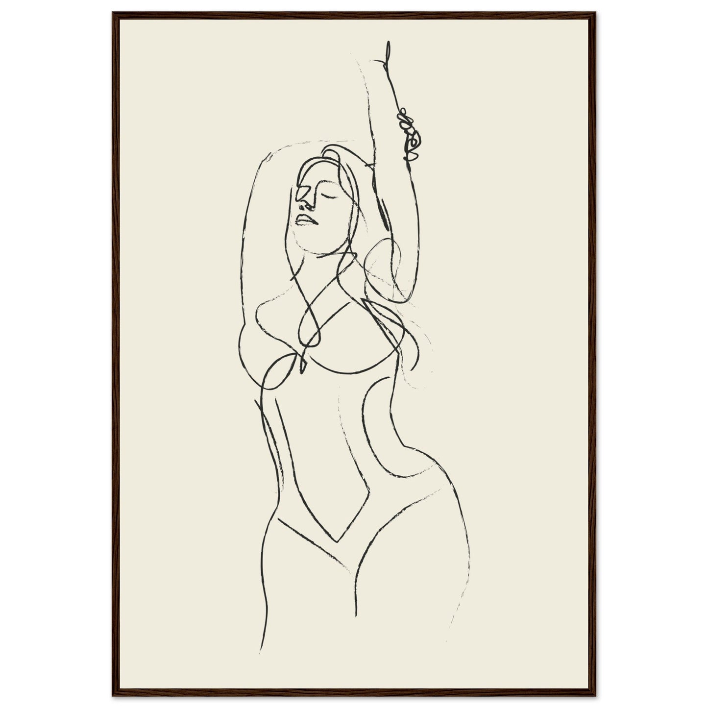 Line Art 'Beach Ready' - Premium Matte Paper Wooden Framed Poster