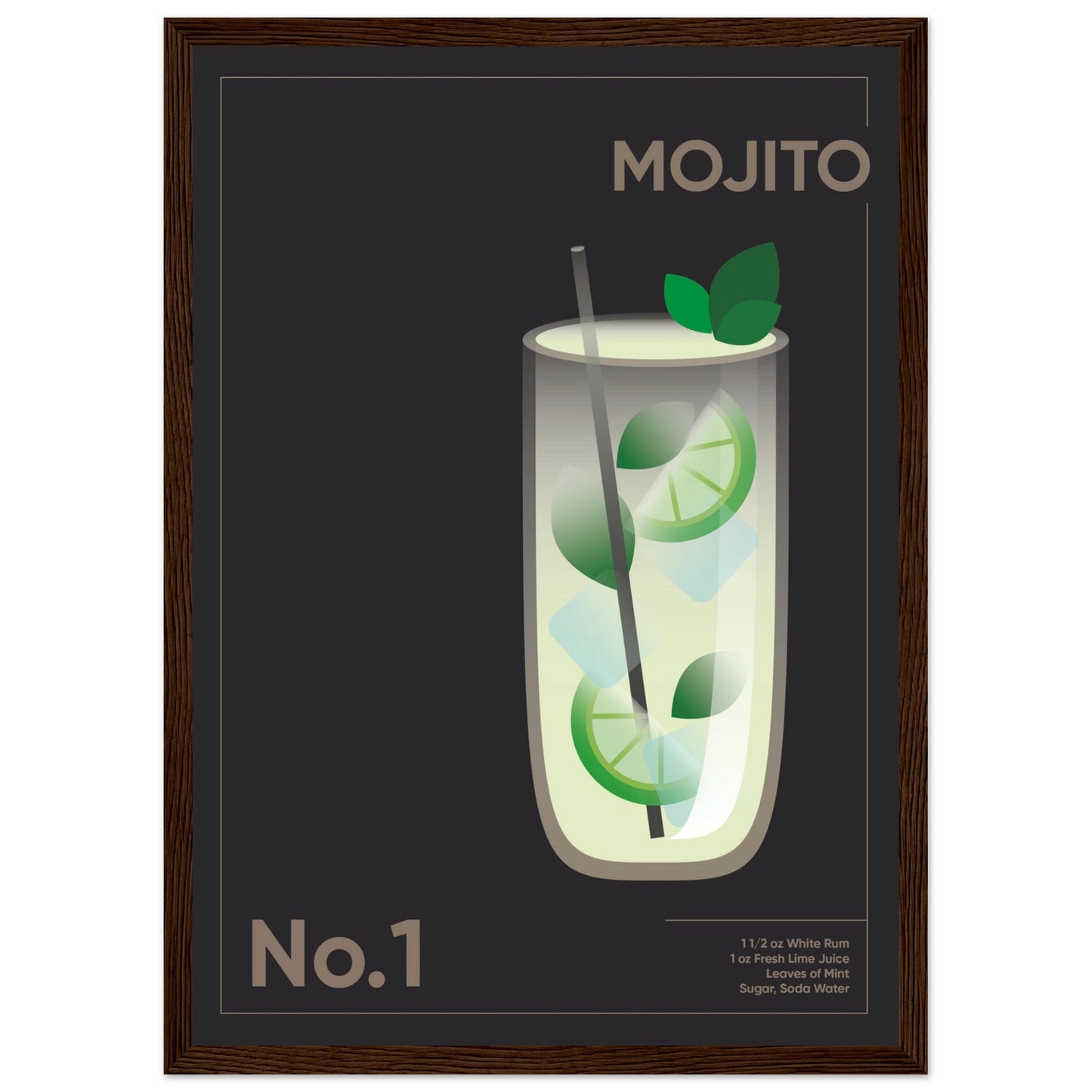 Cocktail 'Mojito' - Premium Matte Paper Wooden Framed Poster
