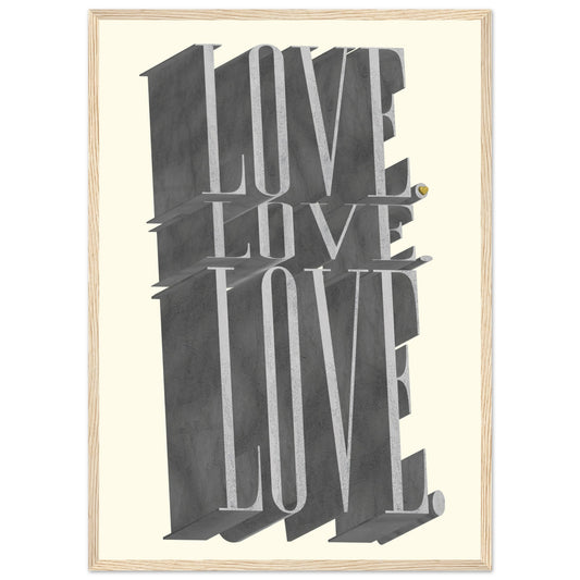 Sign 'Love, Love, Love' - Premium Matte Paper Wooden Framed Poster