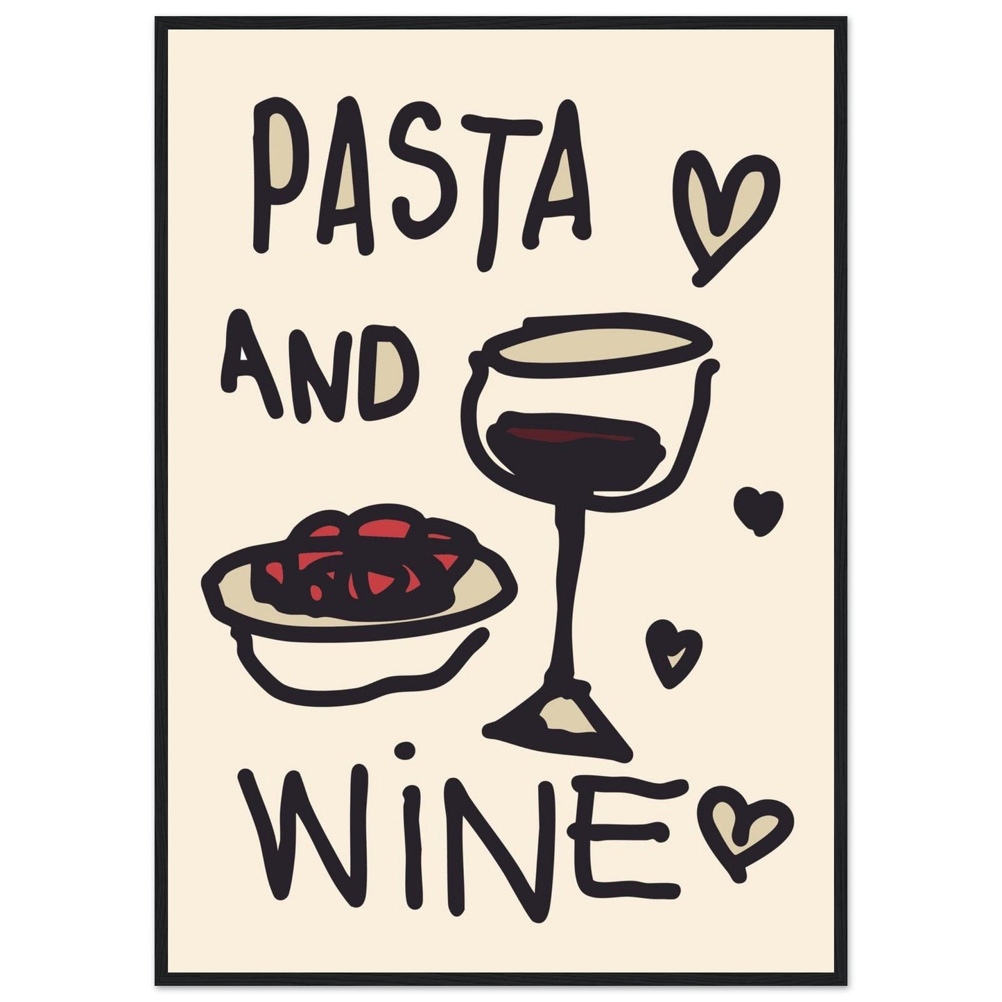 Food 'Pasta & Wine' - Premium Matte Paper Wooden Framed Poster
