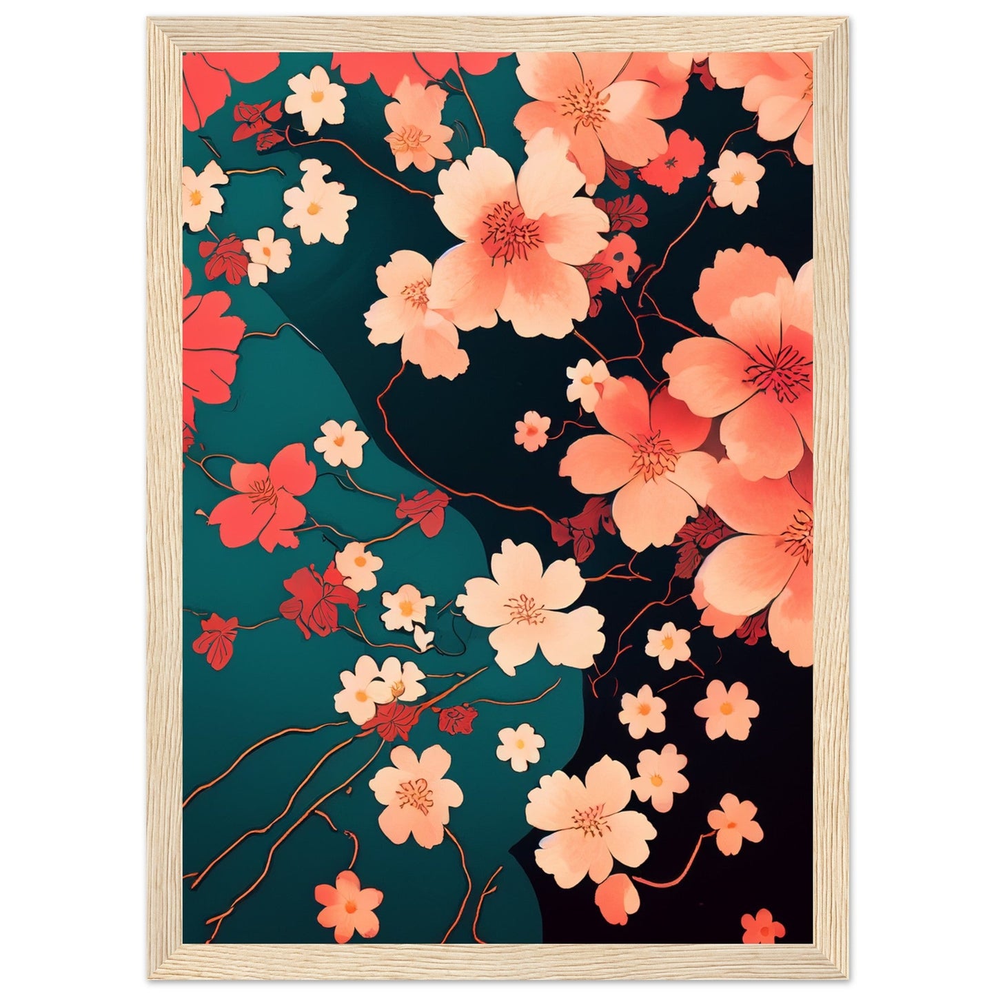 Flowers 'Japanese Garden' - Premium Matte Paper Wooden Framed Poster