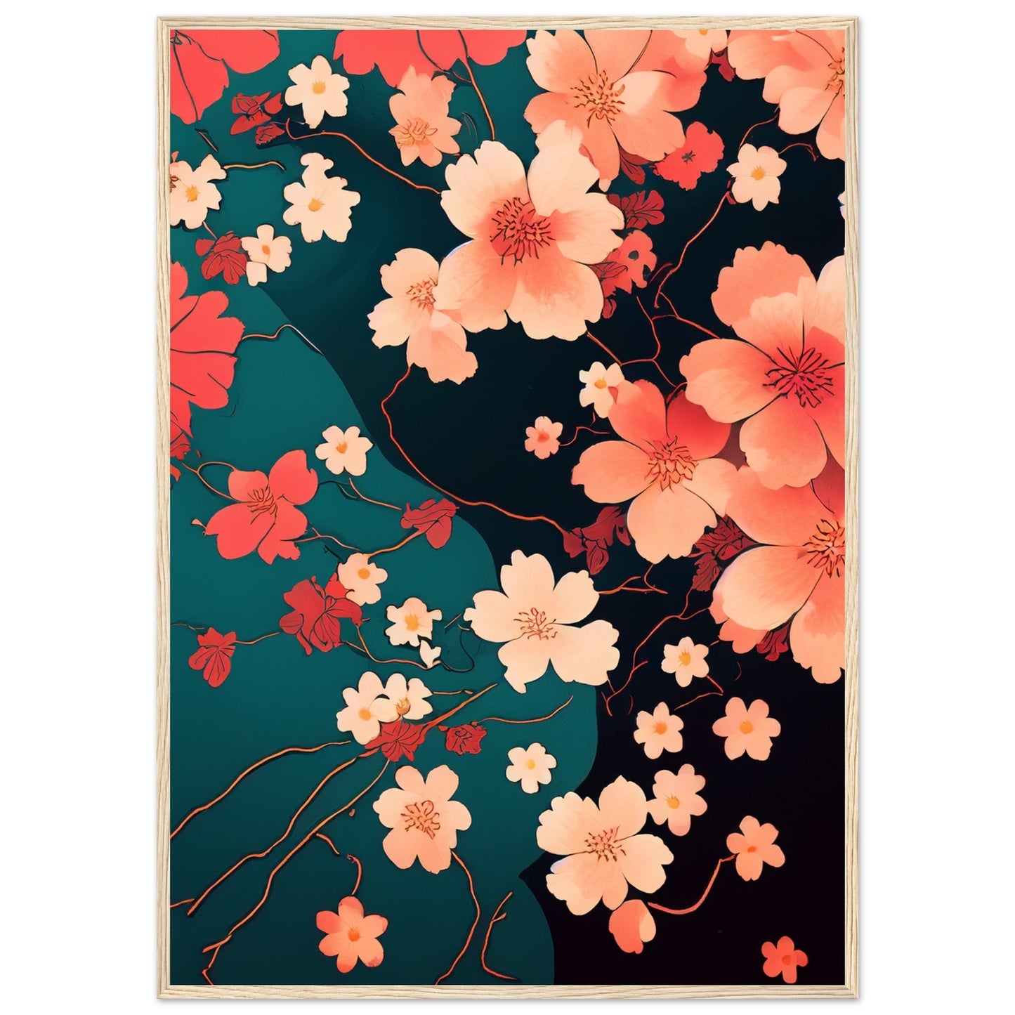 Flowers 'Japanese Garden' - Premium Matte Paper Wooden Framed Poster