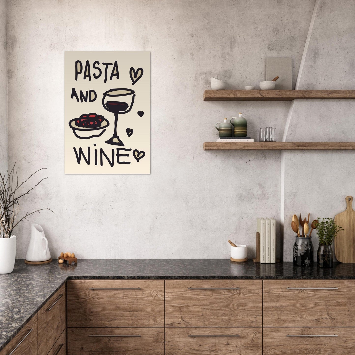 Food 'Pasta & Wine' - Premium Matte Paper Poster