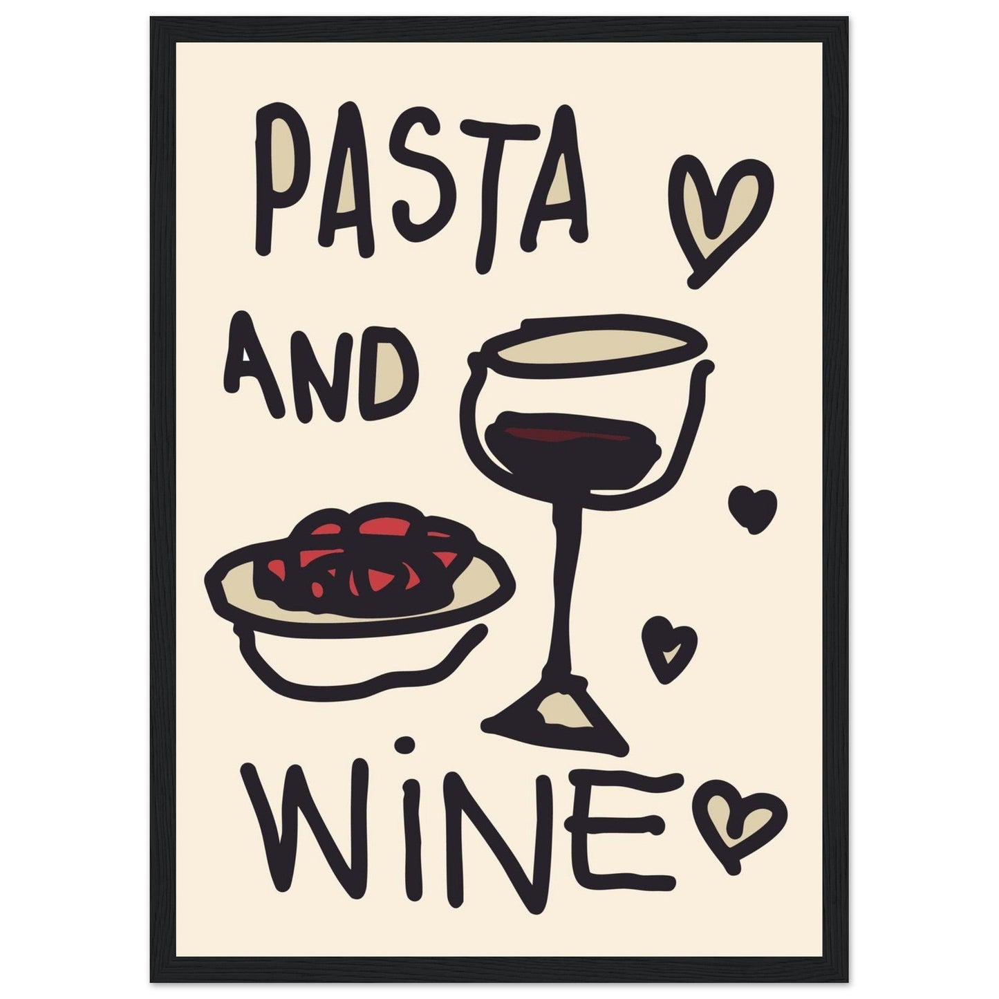 Food 'Pasta & Wine' - Premium Matte Paper Wooden Framed Poster