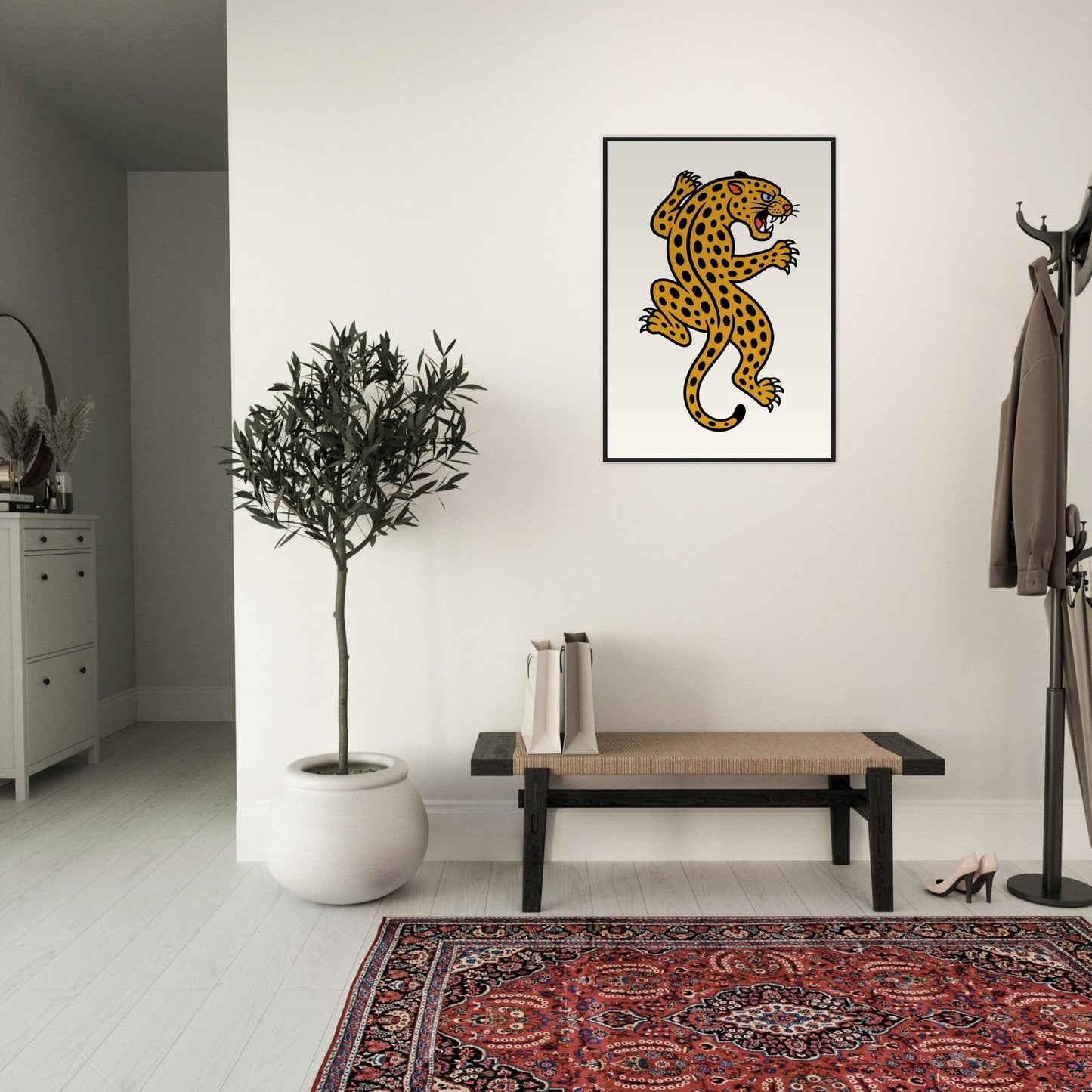 Leopard Traditional  - Premium Matte Paper Wooden Framed Poster